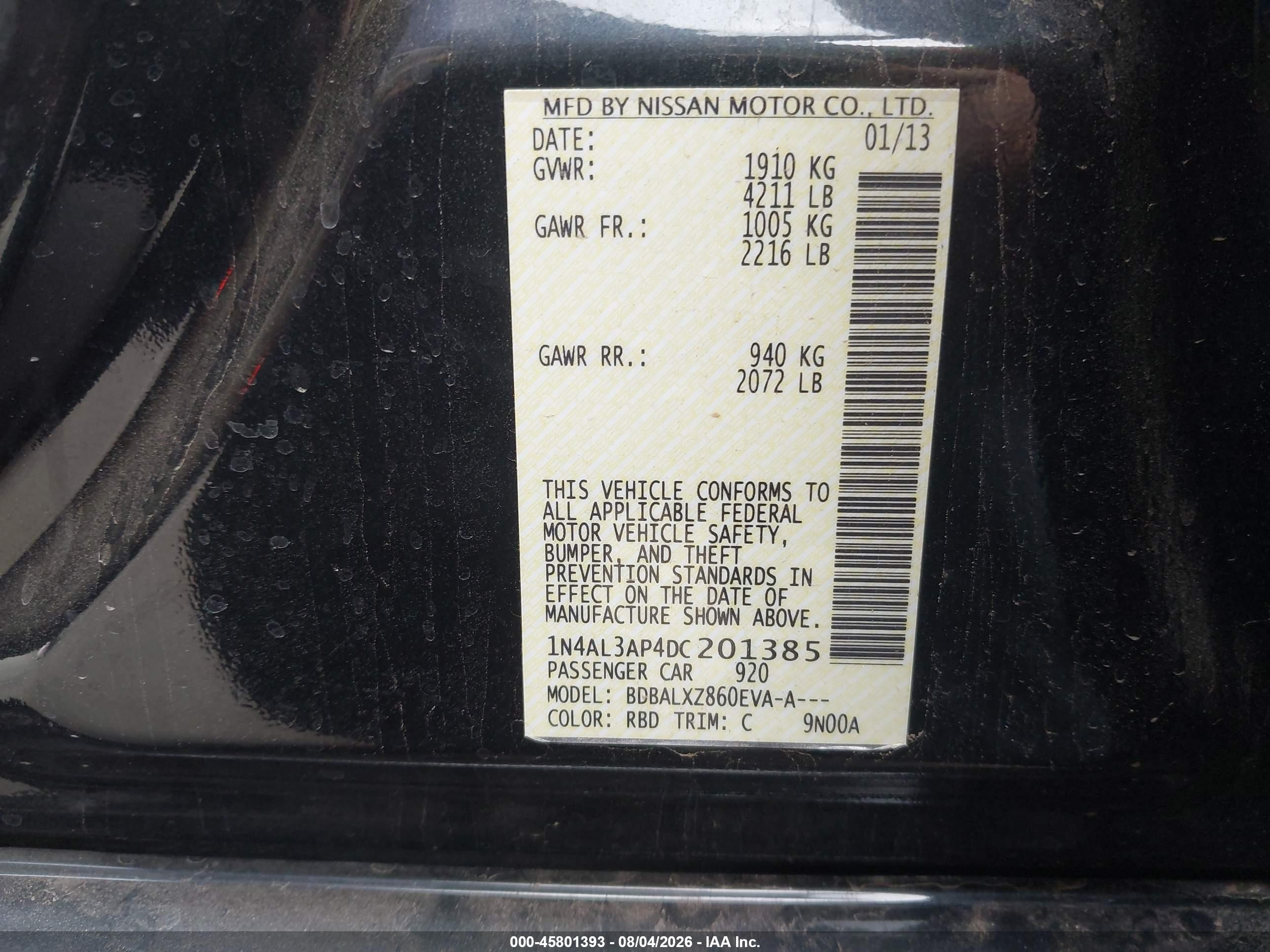 2013 Nissan Altima 2.5 Sl Black vin: 1N4AL3AP4DC201385
