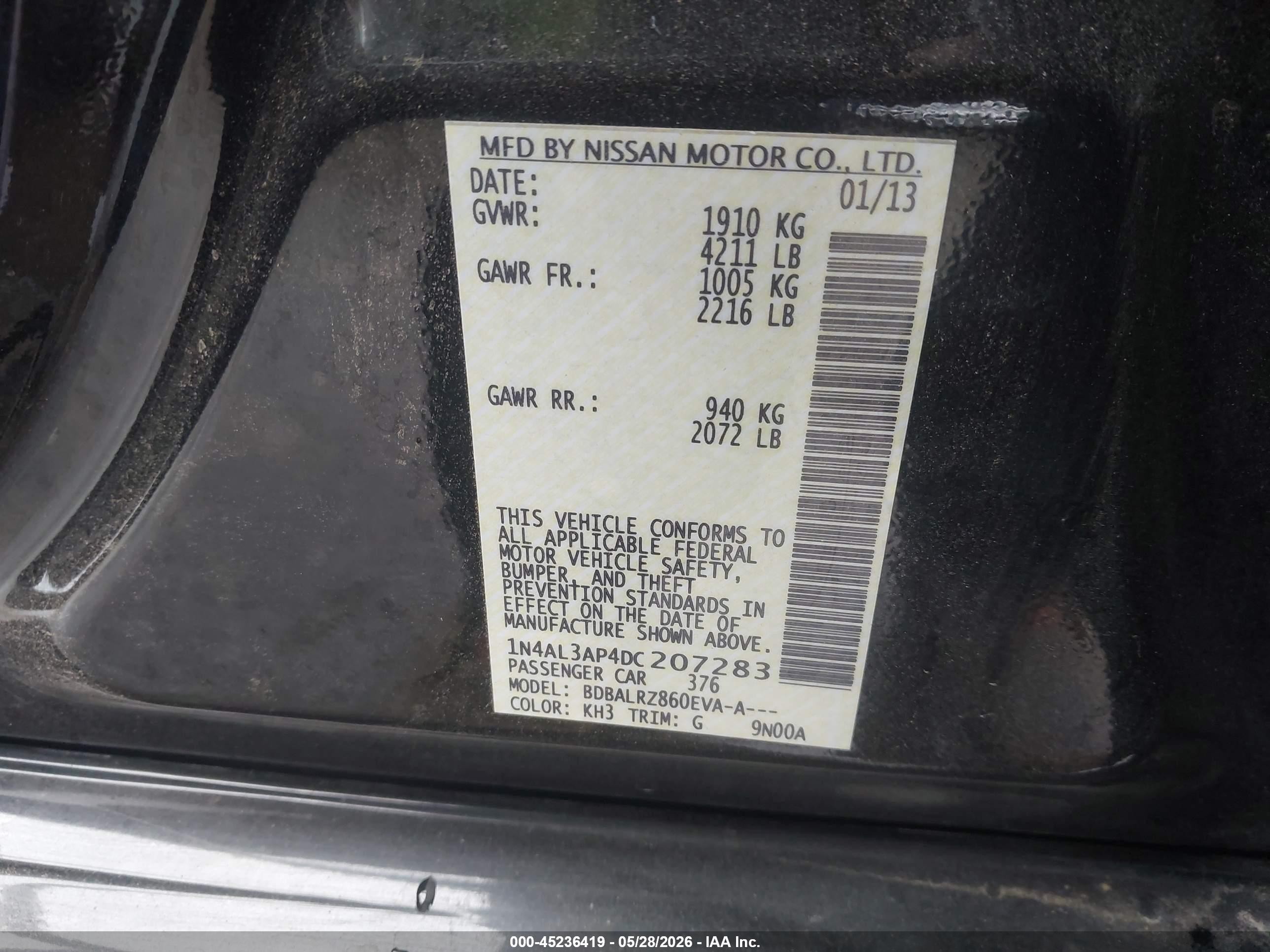 2013 Nissan Altima 2.5 S Black vin: 1N4AL3AP4DC207283
