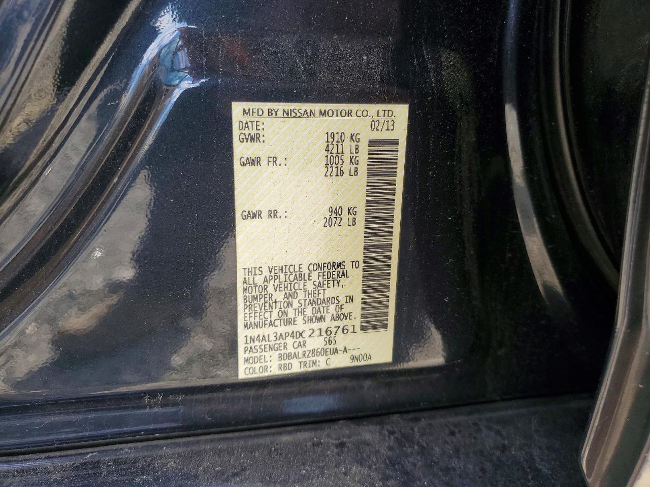 2013 Nissan Altima 2.5 Black vin: 1N4AL3AP4DC216761