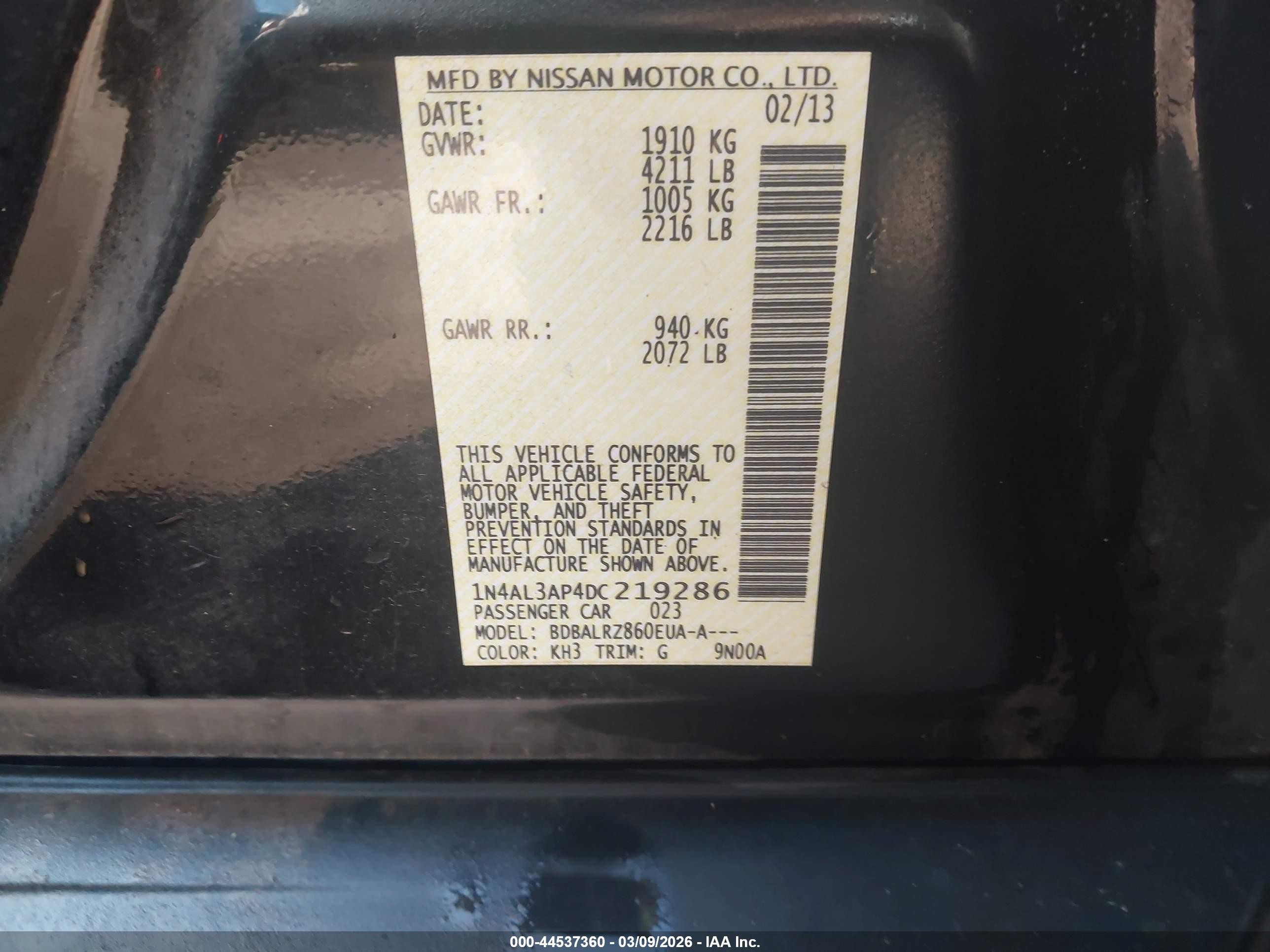 2013 Nissan Altima 2.5 S Черный vin: 1N4AL3AP4DC219286