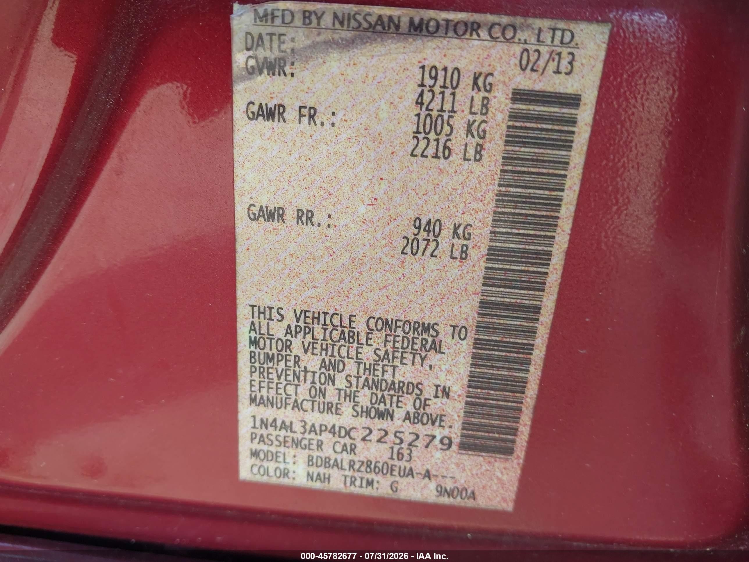 2013 Nissan Altima 2.5 S Red vin: 1N4AL3AP4DC225279