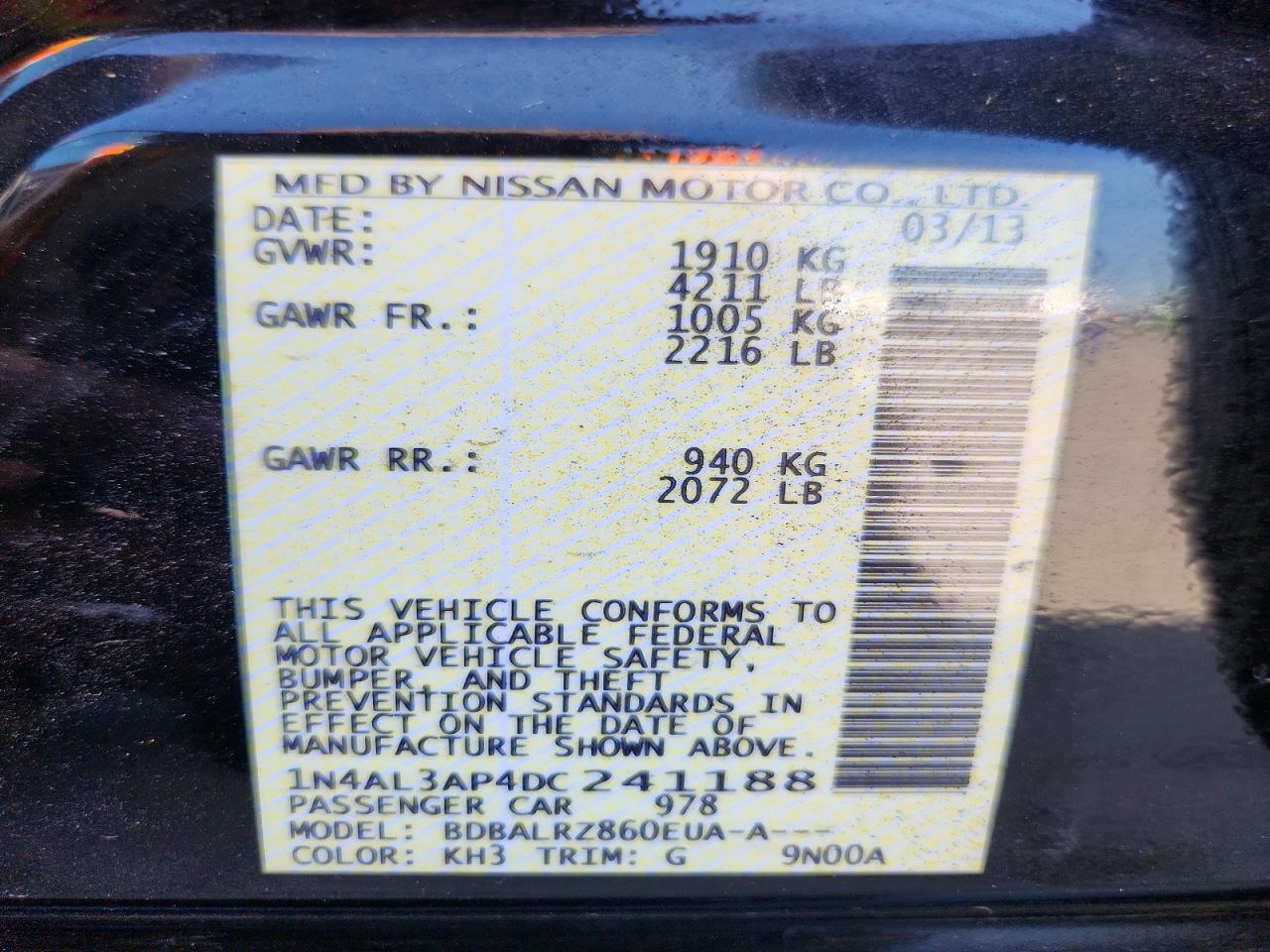 2013 Nissan Altima 2.5 Black vin: 1N4AL3AP4DC241188