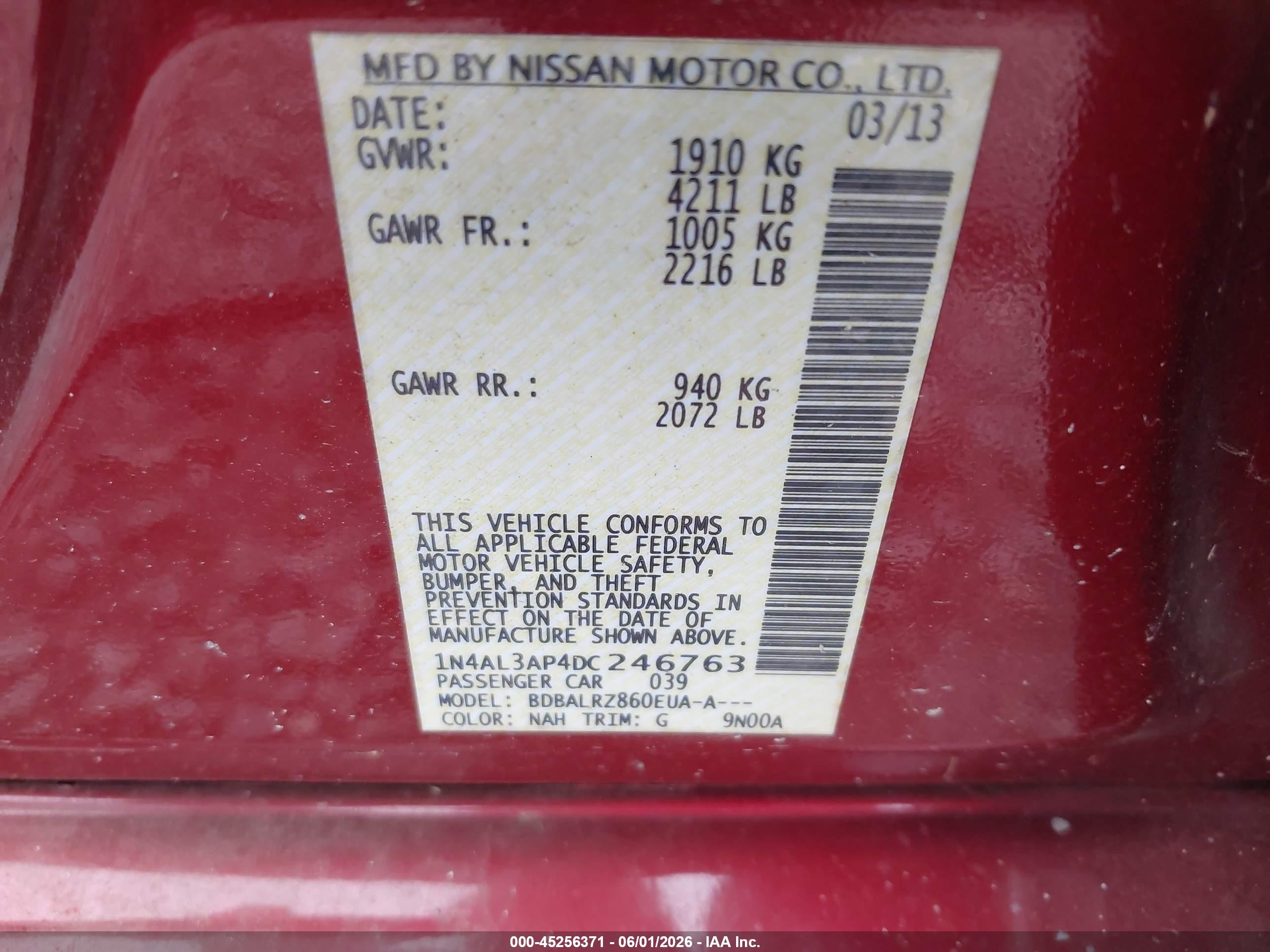 2013 Nissan Altima 2.5 S Red vin: 1N4AL3AP4DC246763