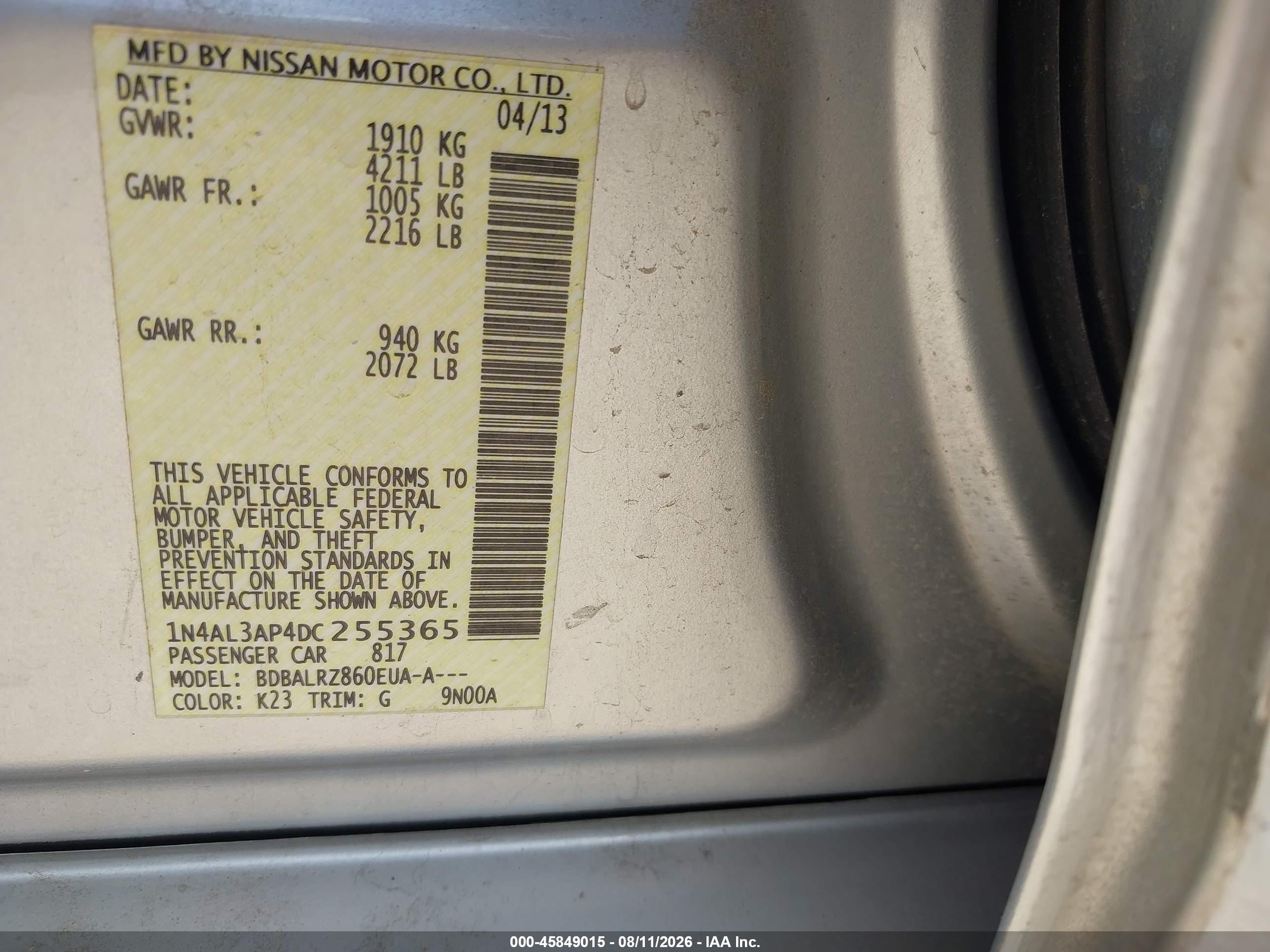 2013 Nissan Altima 2.5 S Silver vin: 1N4AL3AP4DC255365