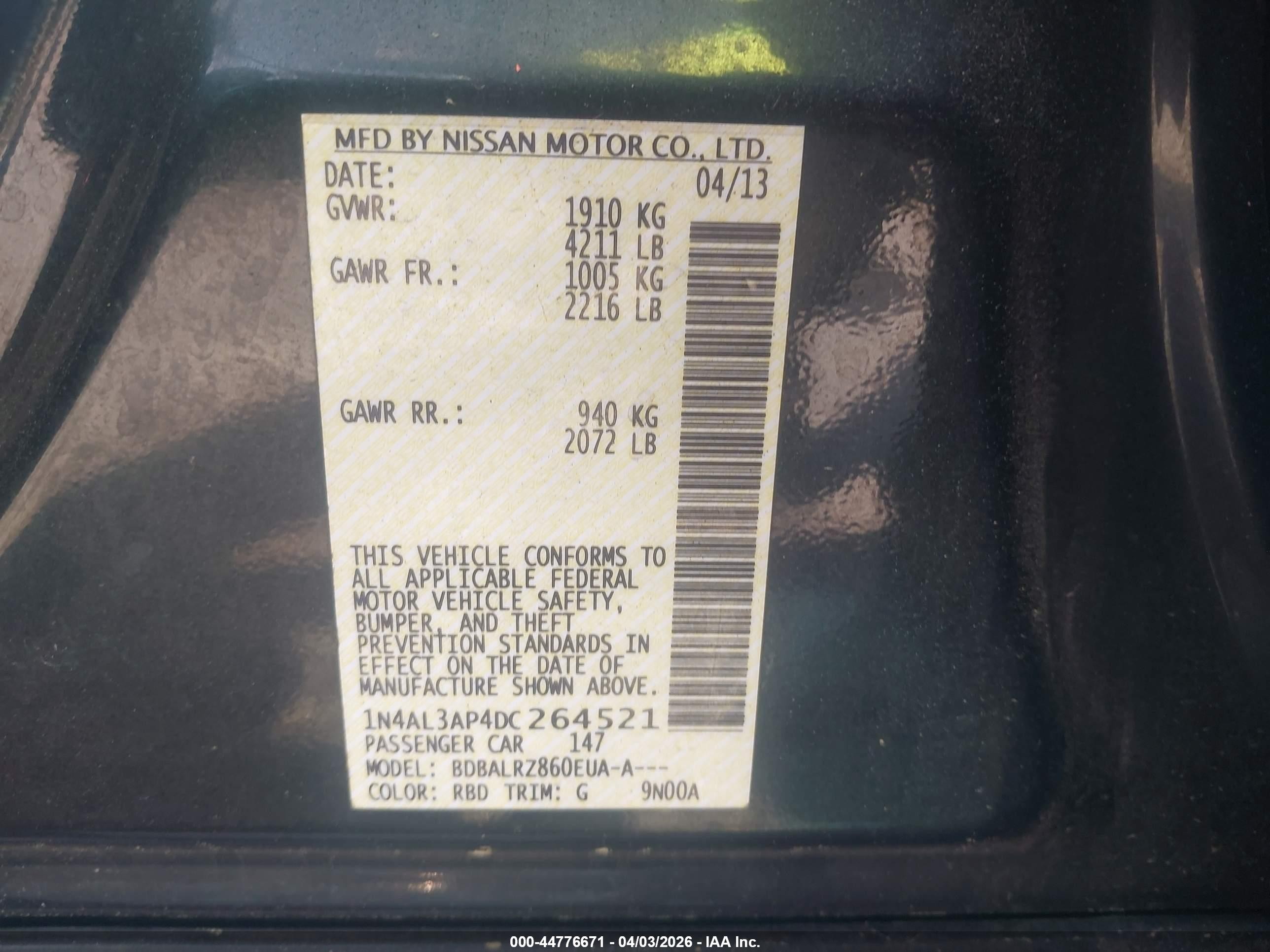 2013 Nissan Altima 2.5 S Black vin: 1N4AL3AP4DC264521