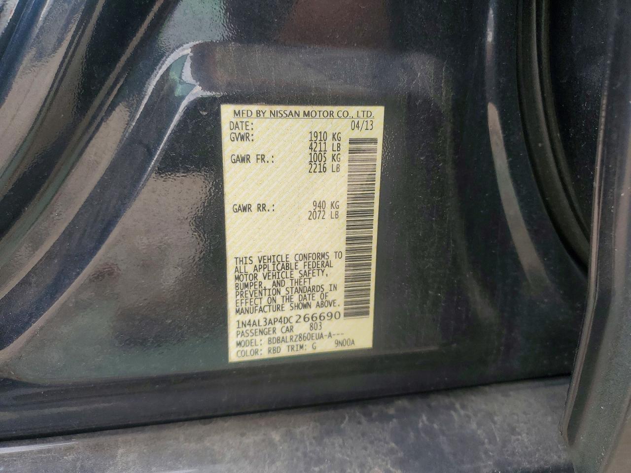 2013 Nissan Altima 2.5 Black vin: 1N4AL3AP4DC266690