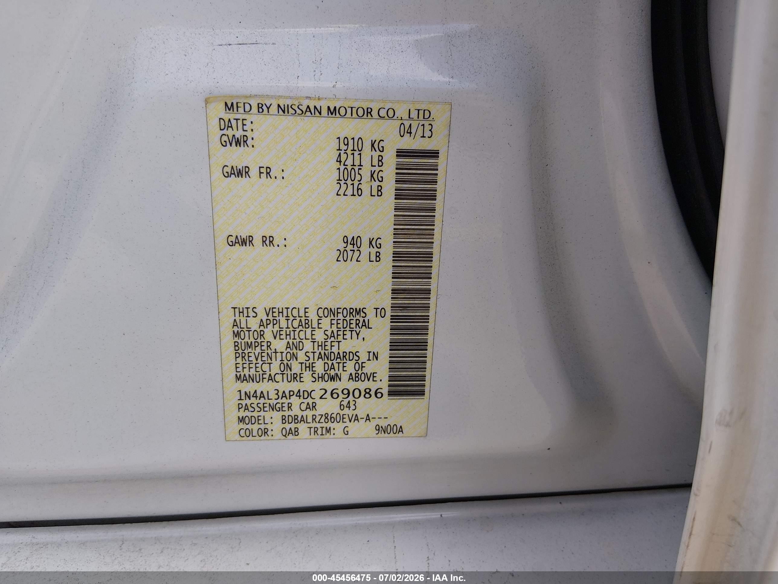 2013 Nissan Altima 2.5 S White vin: 1N4AL3AP4DC269086