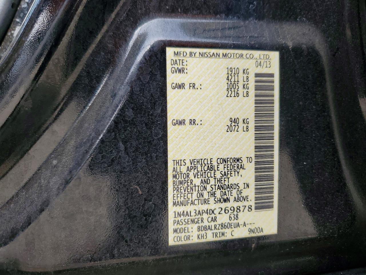 2013 Nissan Altima 2.5 Black vin: 1N4AL3AP4DC269878