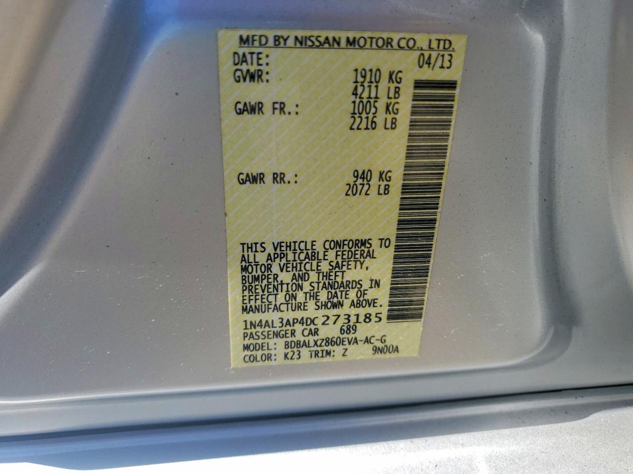 2013 Nissan Altima 2.5 Silver vin: 1N4AL3AP4DC273185