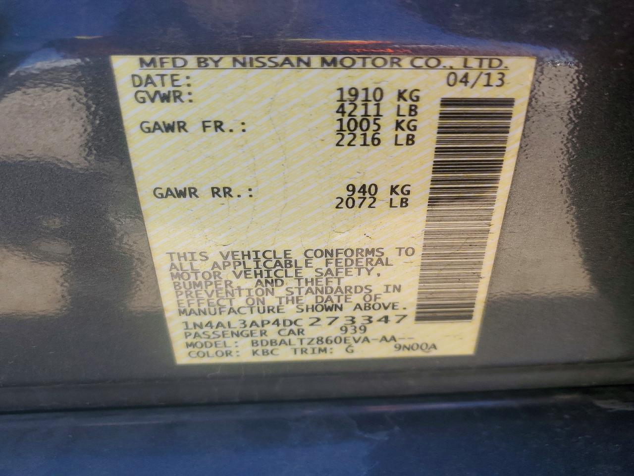 2013 Nissan Altima 2.5 Charcoal vin: 1N4AL3AP4DC273347