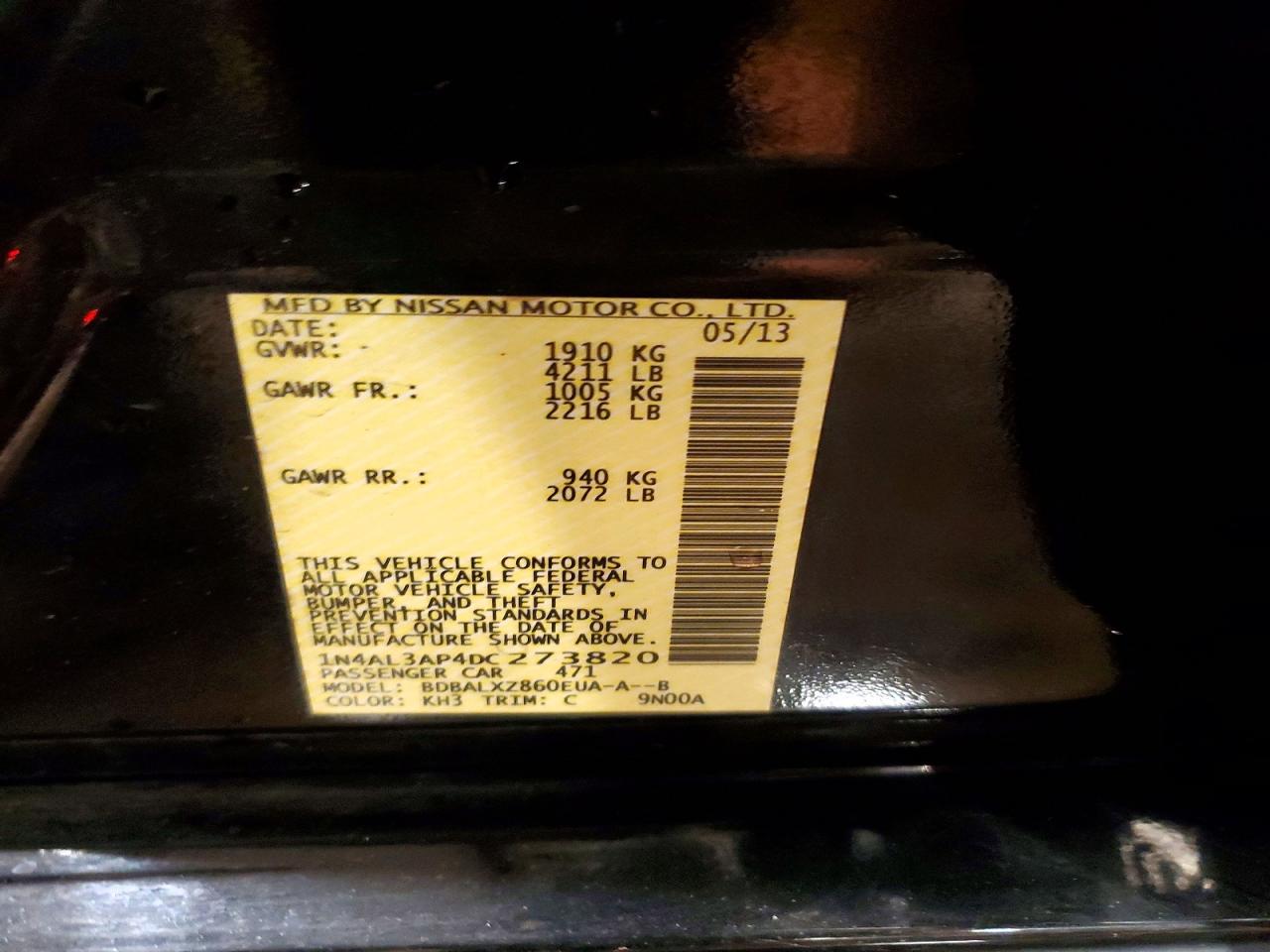 2013 Nissan Altima 2.5 Черный vin: 1N4AL3AP4DC273820
