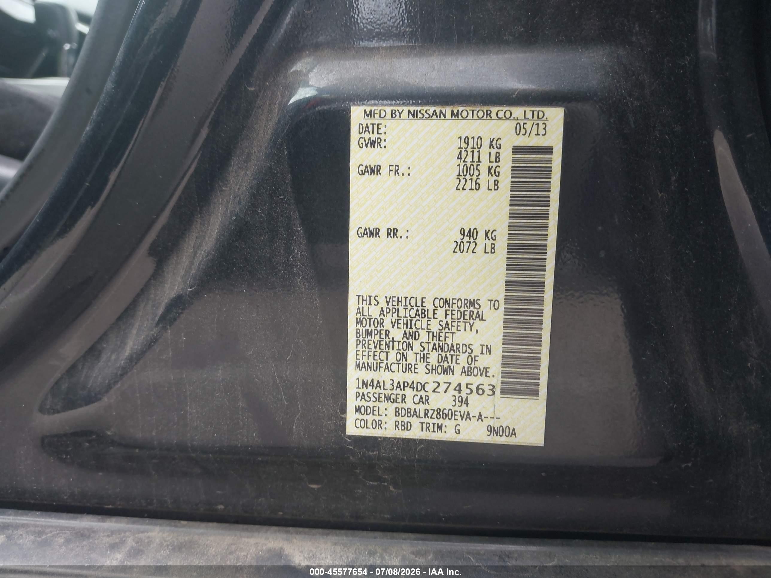 2013 Nissan Altima 2.5 S Blue vin: 1N4AL3AP4DC274563