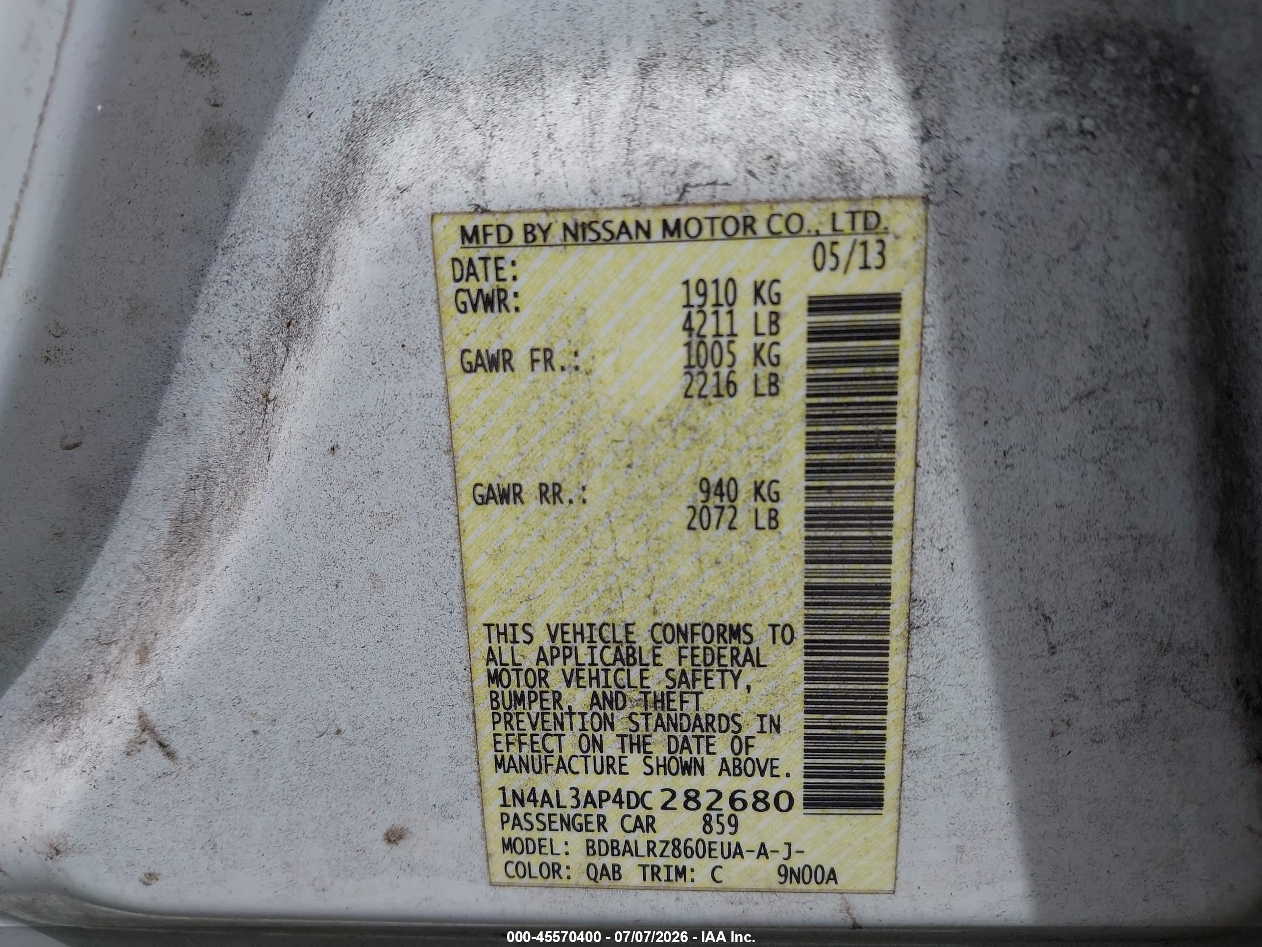 2013 Nissan Altima 2.5 S Белый vin: 1N4AL3AP4DC282680