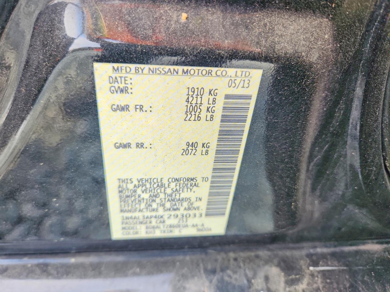 2013 Nissan Altima 2.5 Black vin: 1N4AL3AP4DC293033