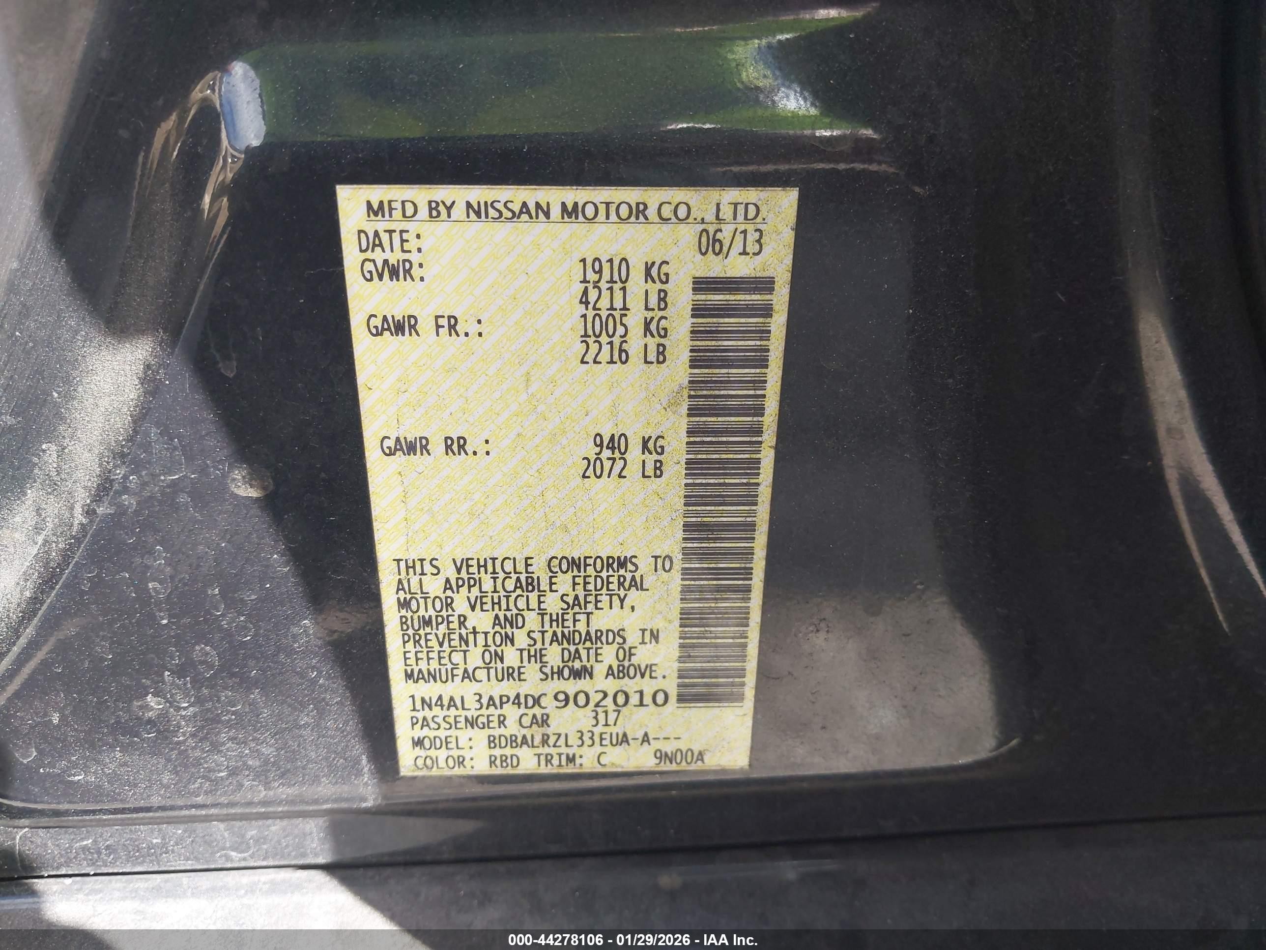 2013 Nissan Altima 2.5 S Dark Blue vin: 1N4AL3AP4DC902010