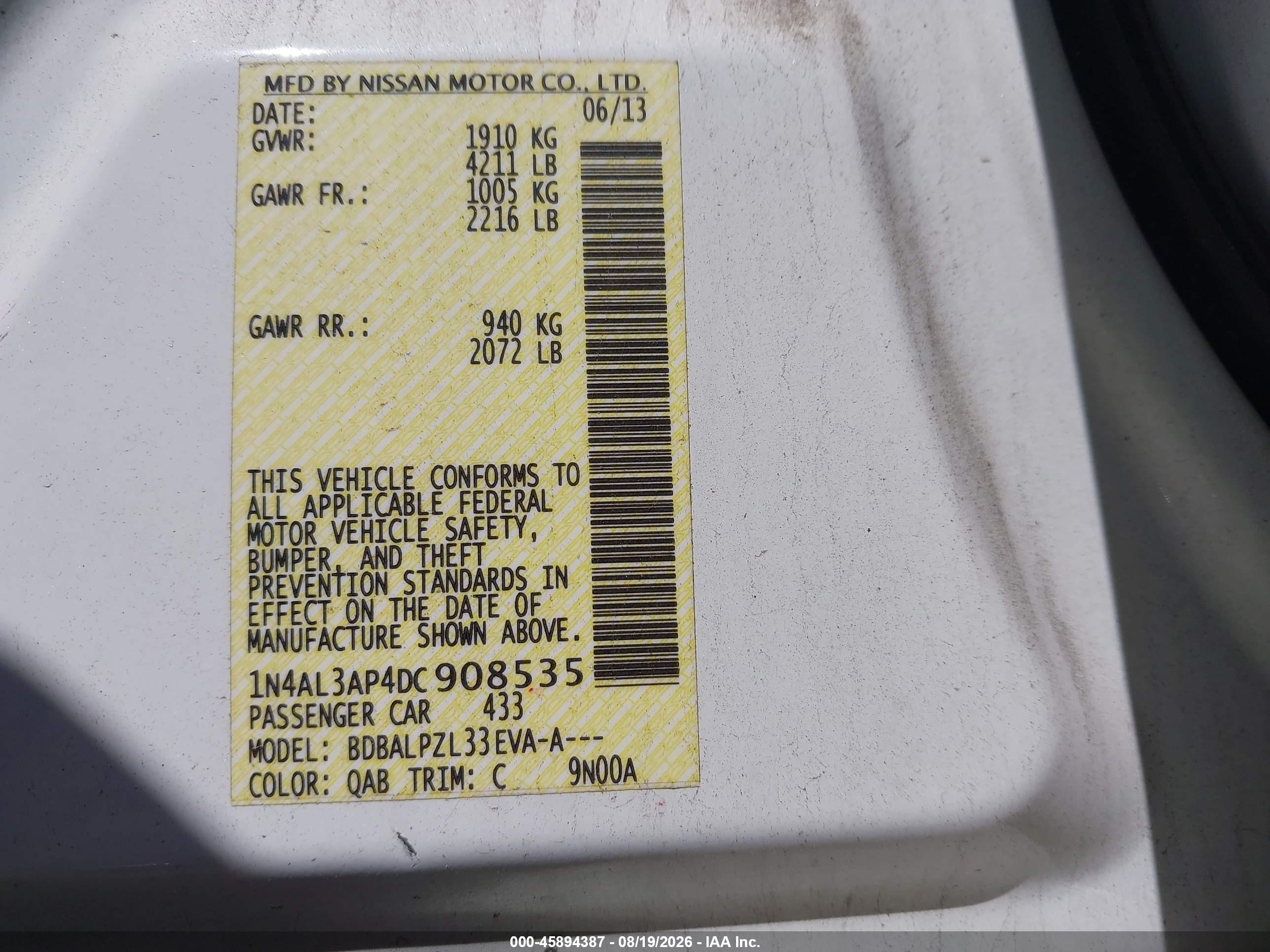 2013 Nissan Altima 2.5 Белый vin: 1N4AL3AP4DC908535