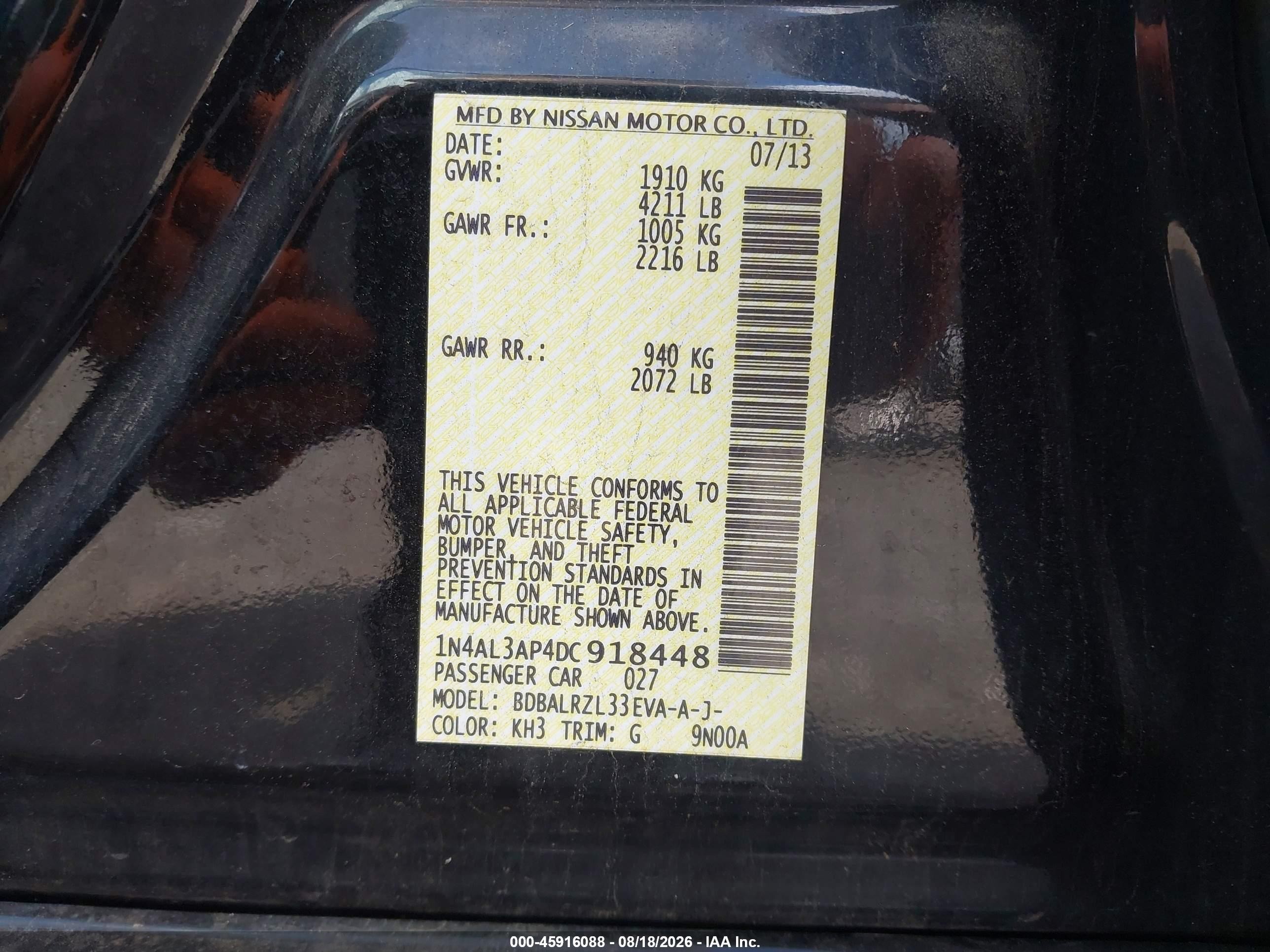 2013 Nissan Altima 2.5 S Black vin: 1N4AL3AP4DC918448