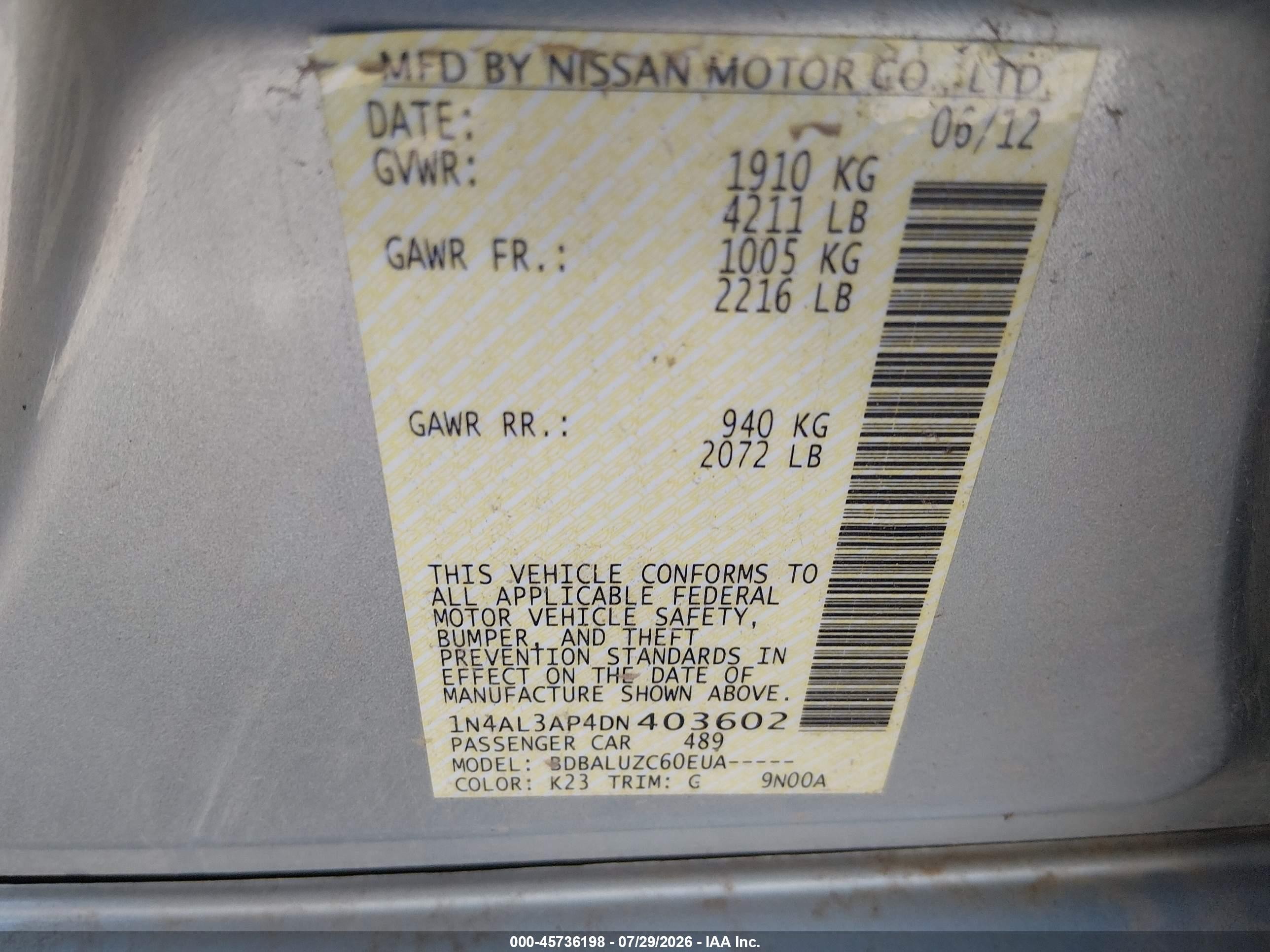 2013 Nissan Altima 2.5 Sv Silver vin: 1N4AL3AP4DN403602