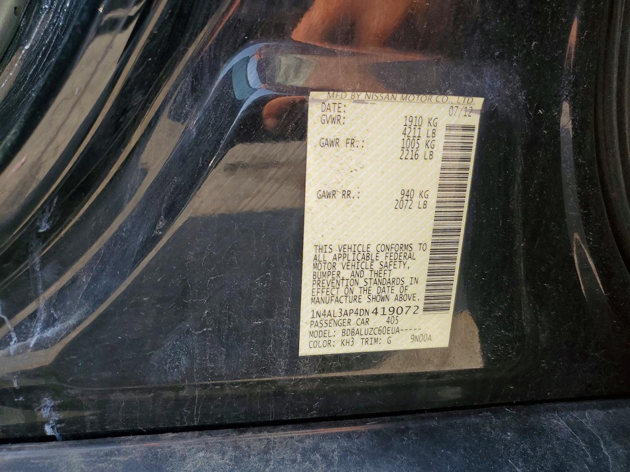 2013 Nissan Altima 2.5 Black vin: 1N4AL3AP4DN419072