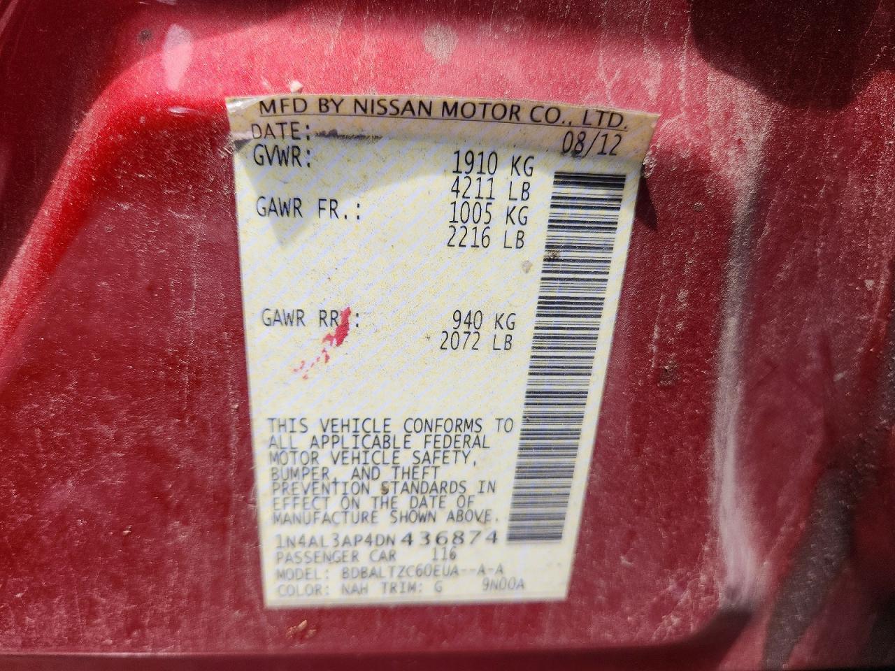 2013 Nissan Altima 2.5 Red vin: 1N4AL3AP4DN436874