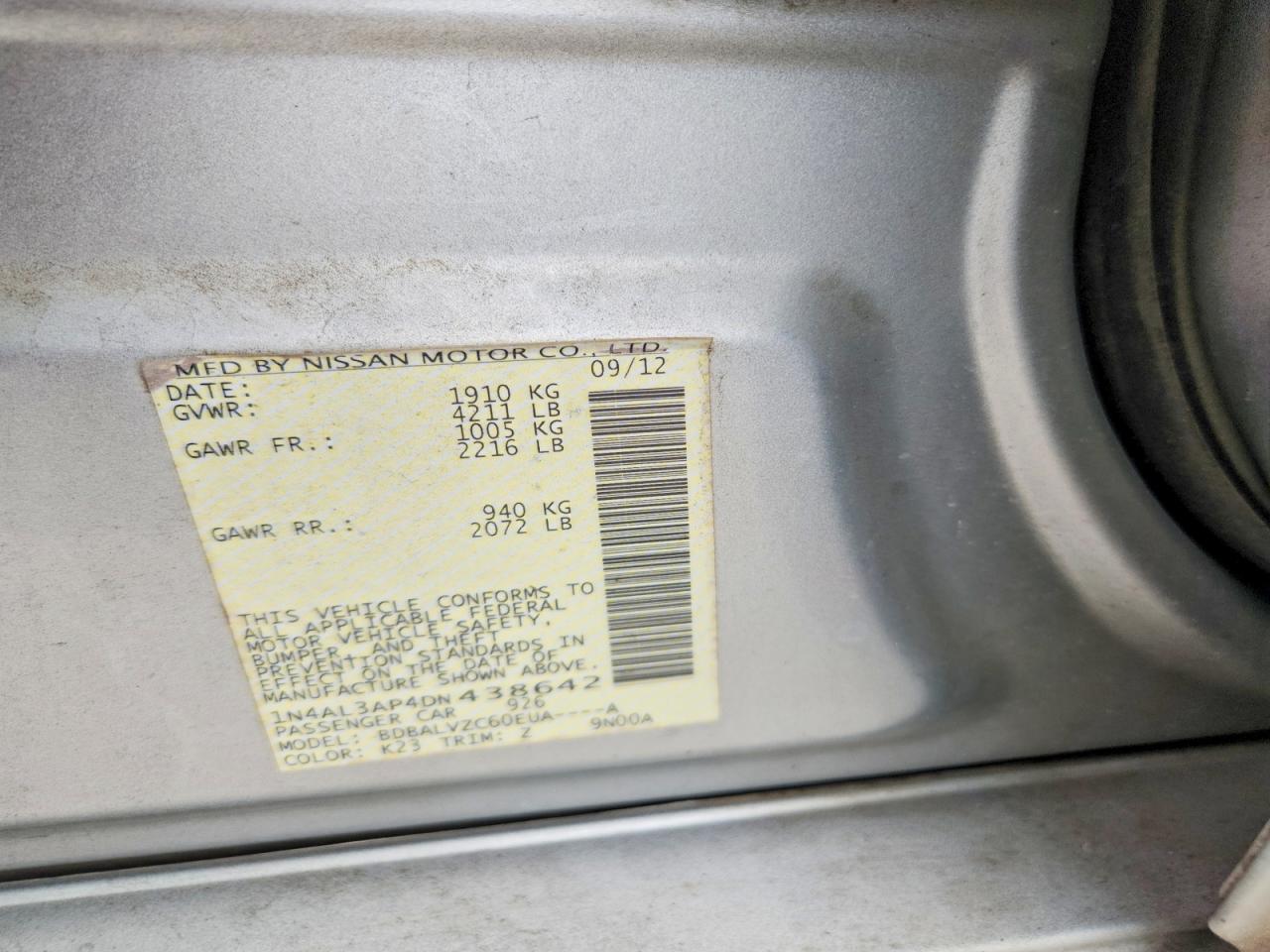 2013 Nissan Altima 2.5 Silver vin: 1N4AL3AP4DN438642