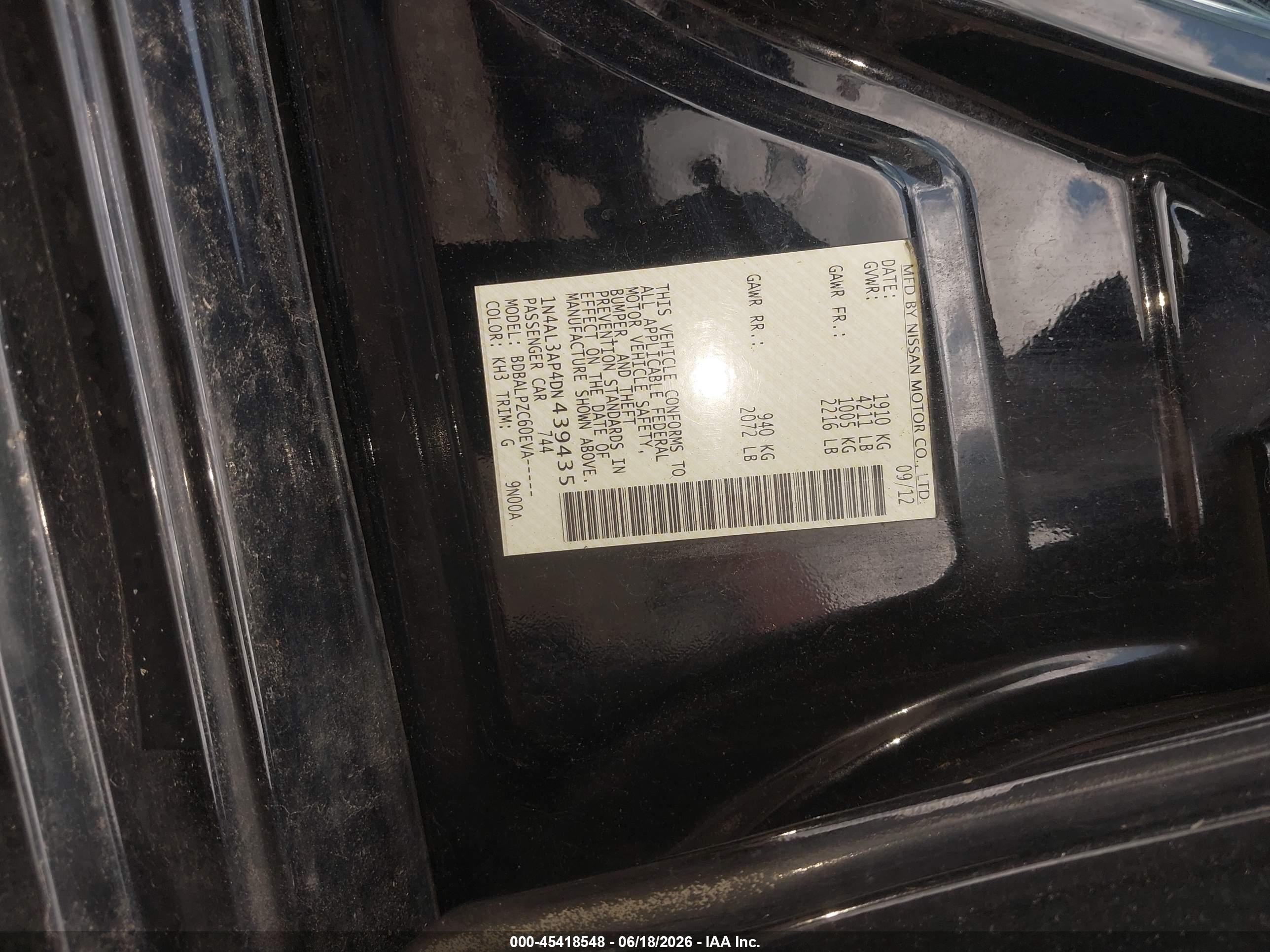 2013 Nissan Altima 2.5 Black vin: 1N4AL3AP4DN439435