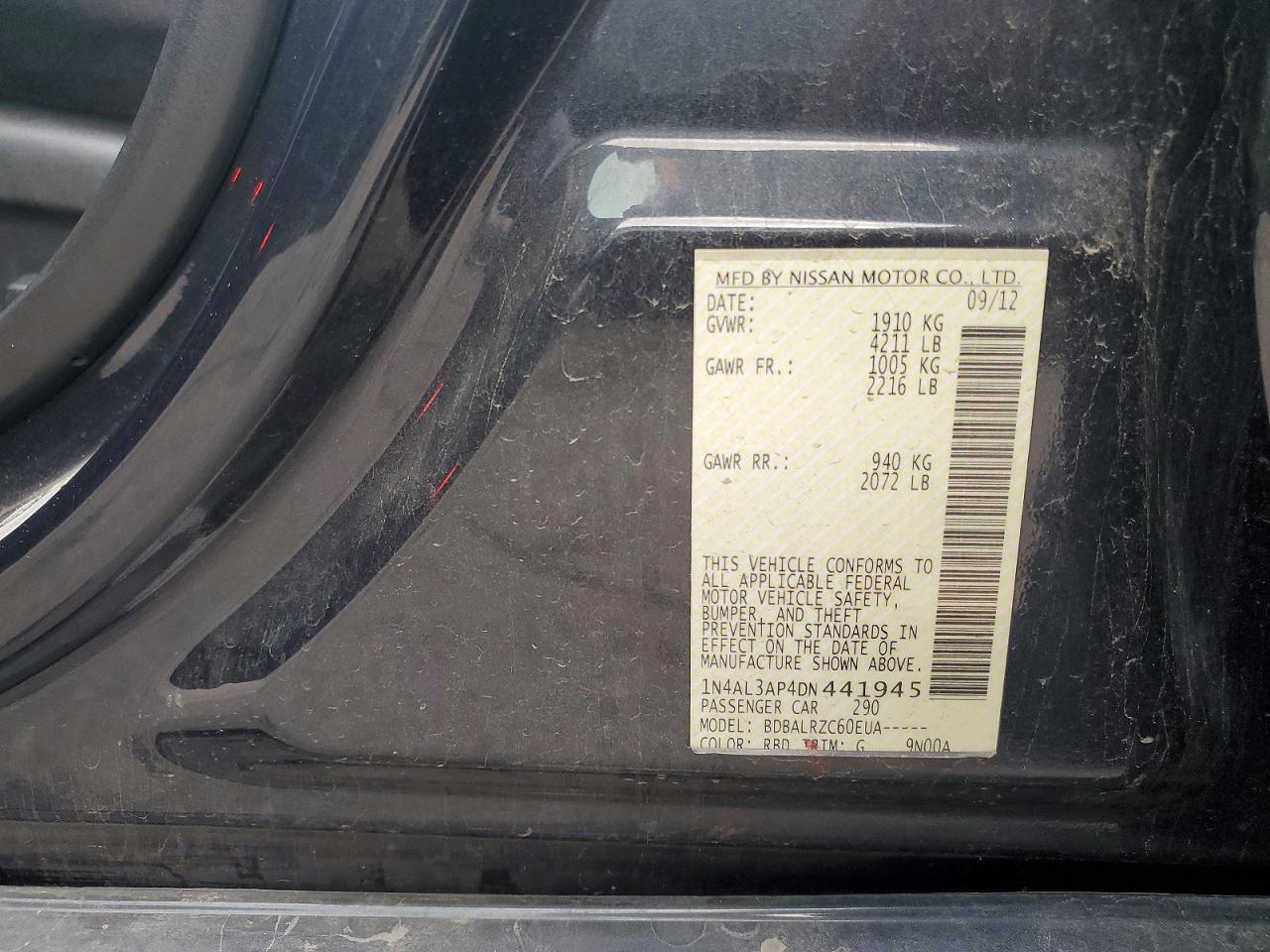 2013 Nissan Altima 2.5 Black vin: 1N4AL3AP4DN441945