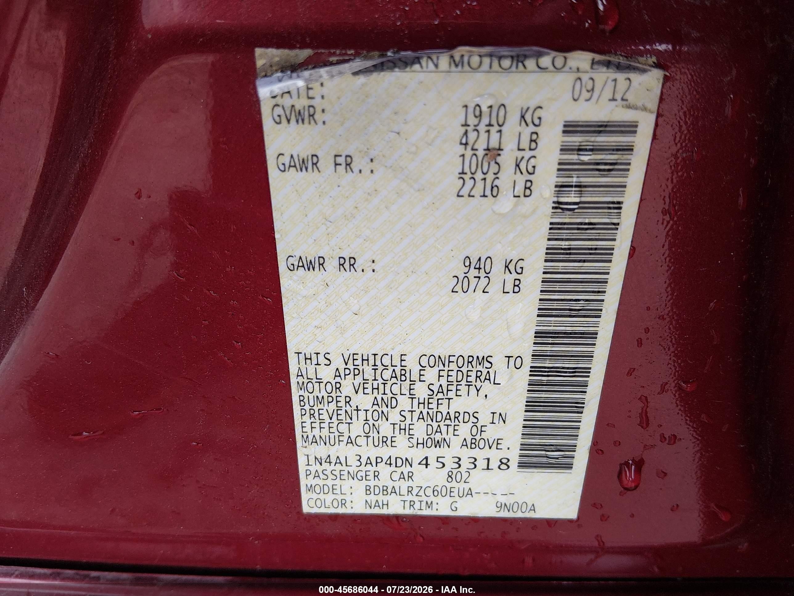 2013 Nissan Altima 2.5 S Red vin: 1N4AL3AP4DN453318