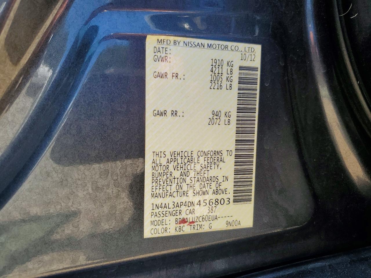 2013 Nissan Altima 2.5 Charcoal vin: 1N4AL3AP4DN456803