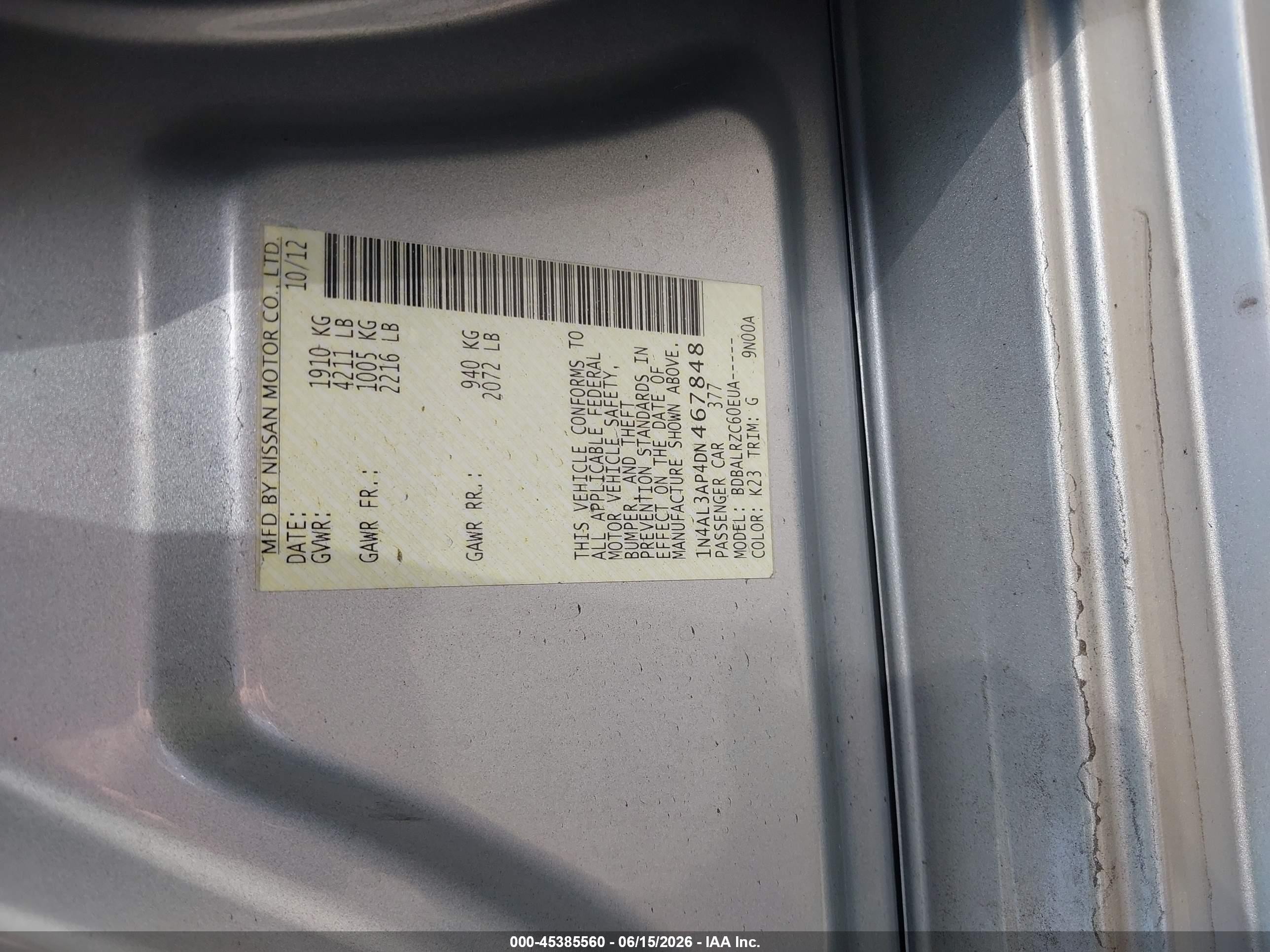 2013 Nissan Altima 2.5 S Silver vin: 1N4AL3AP4DN467848