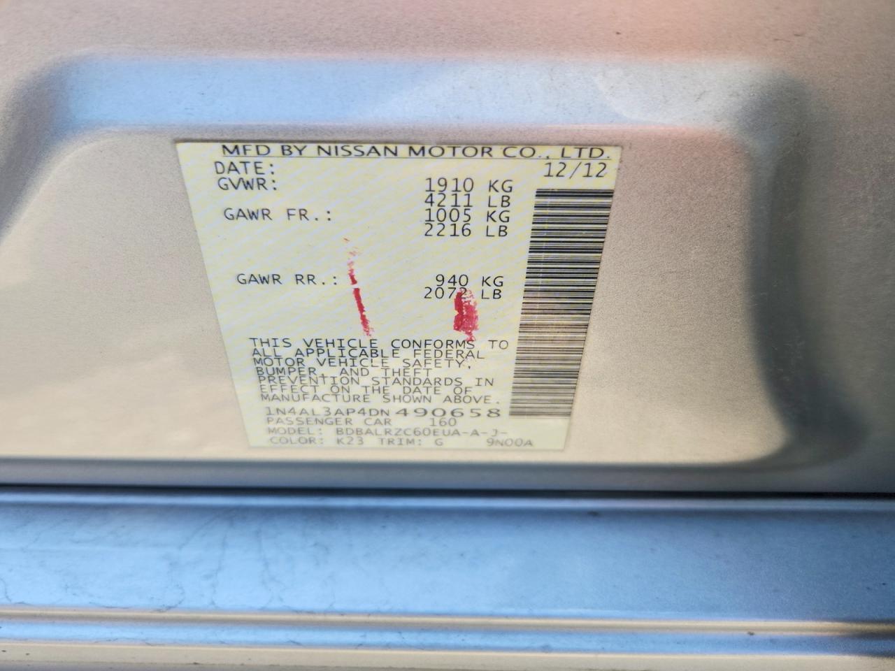 2013 Nissan Altima Silver vin: 1N4AL3AP4DN490658