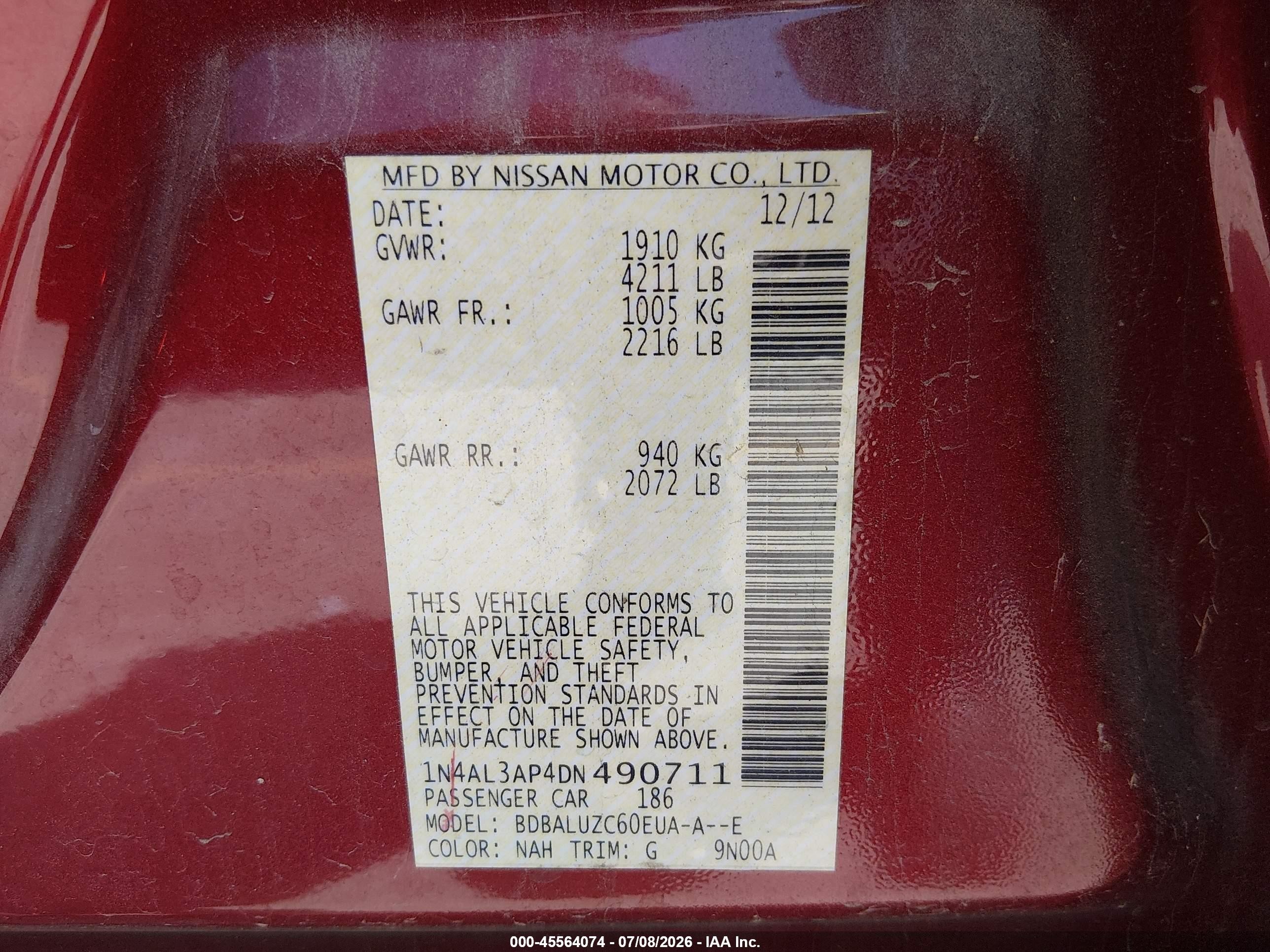 2013 Nissan Altima 2.5 Sv Красный vin: 1N4AL3AP4DN490711