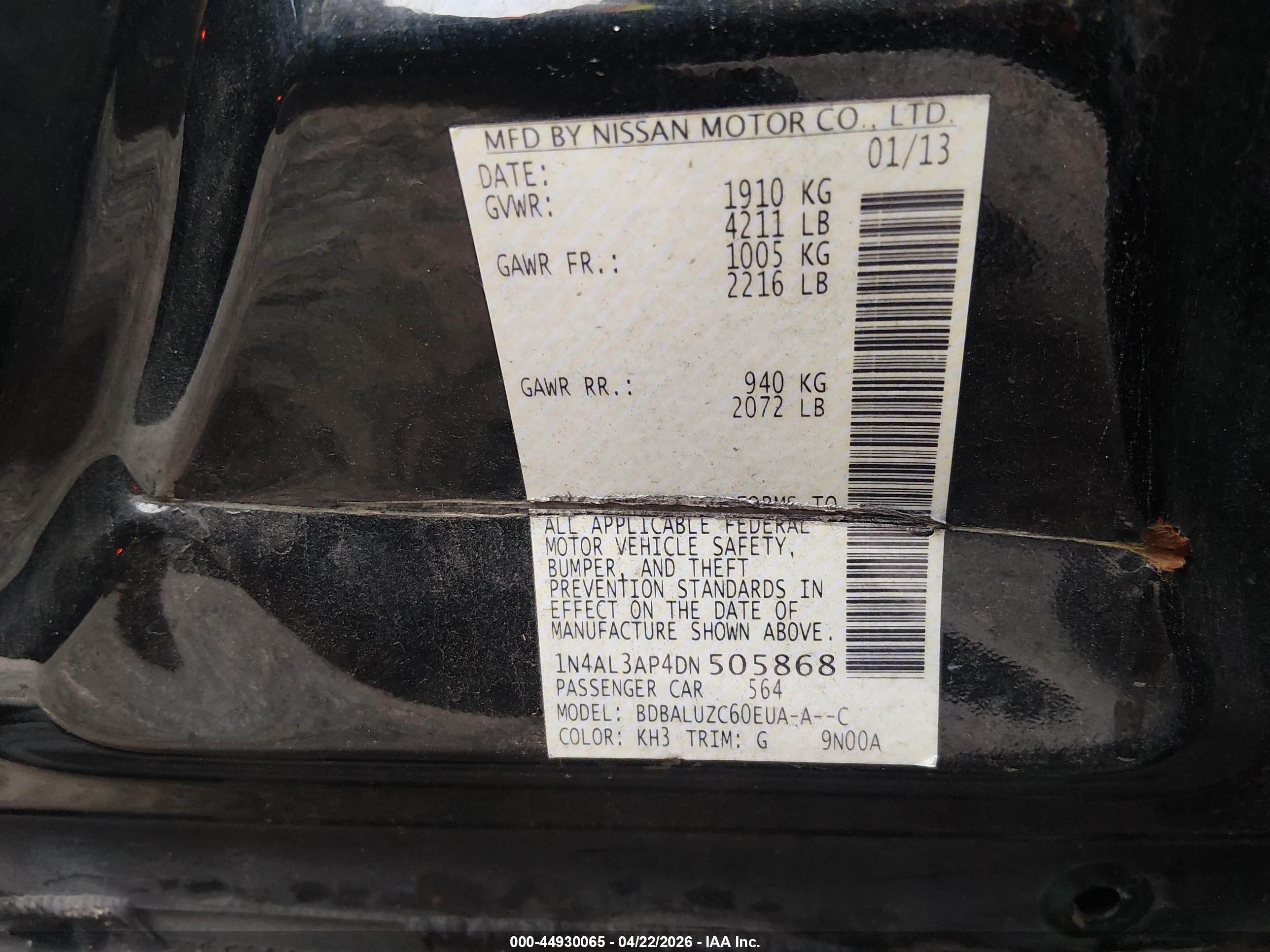 2013 Nissan Altima 2.5 Sv Black vin: 1N4AL3AP4DN505868