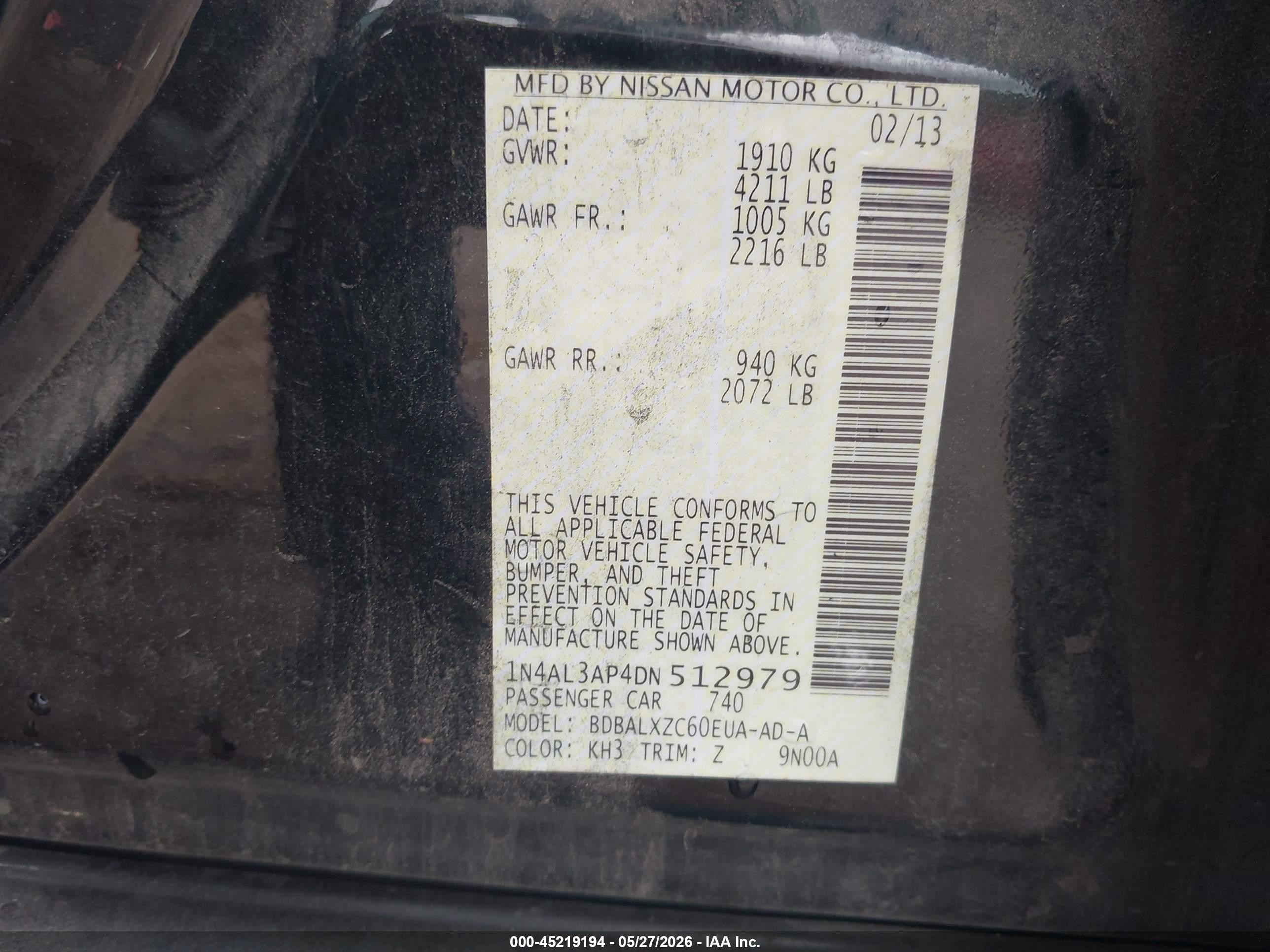2013 Nissan Altima 2.5 Sl Black vin: 1N4AL3AP4DN512979