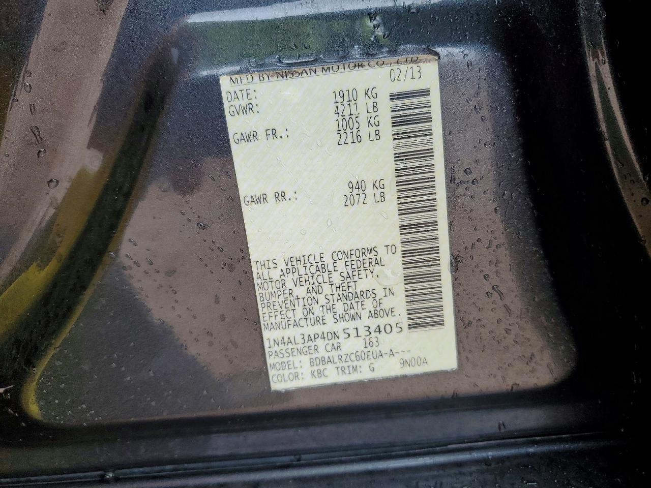 2013 Nissan Altima 2.5 Blue vin: 1N4AL3AP4DN513405