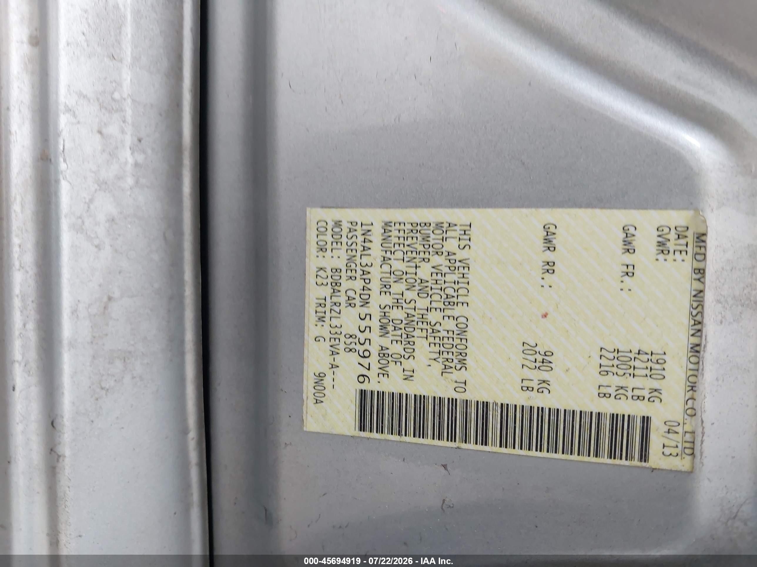 2013 Nissan Altima 2.5 S Silver vin: 1N4AL3AP4DN555976