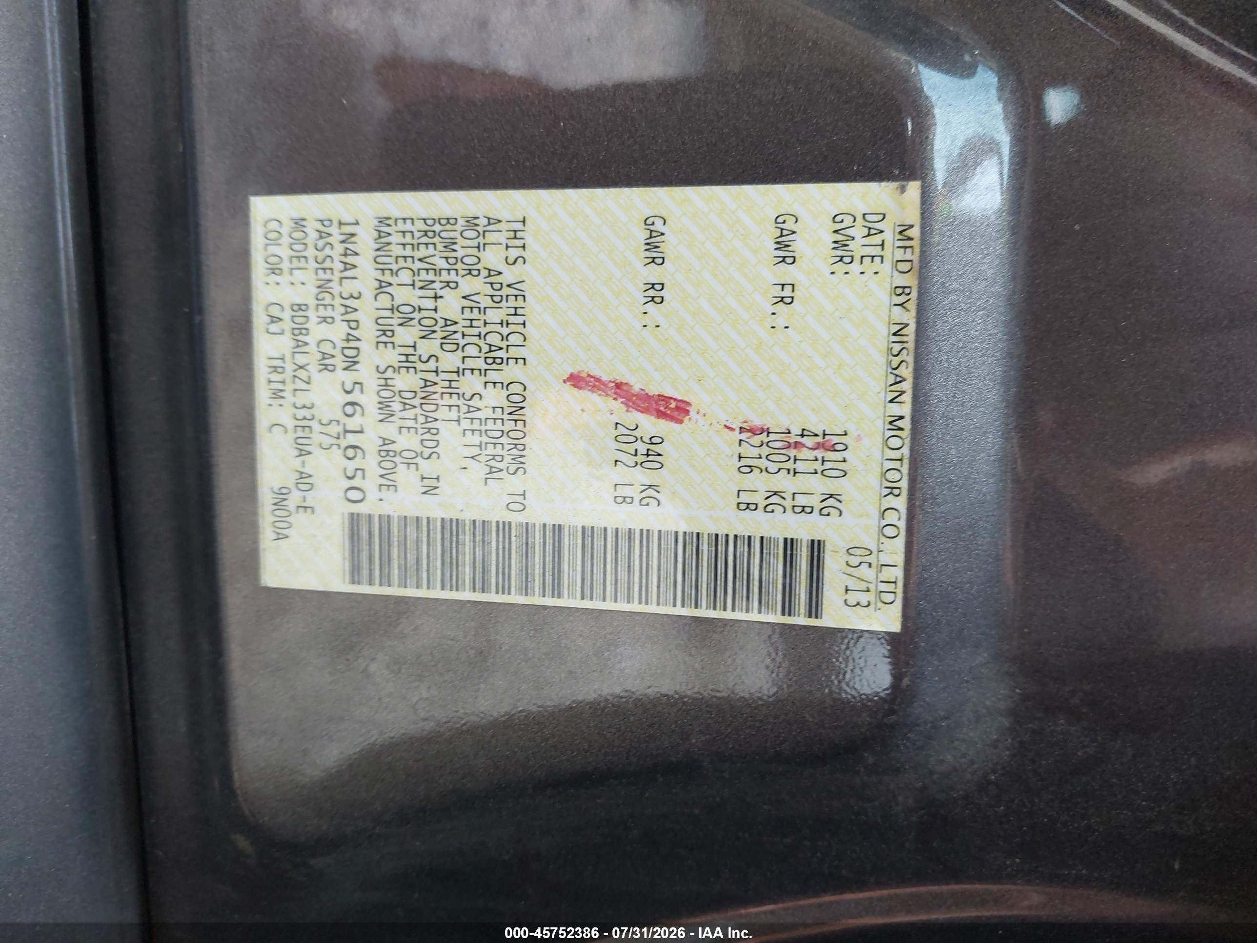 2013 Nissan Altima 2.5 Sl Black vin: 1N4AL3AP4DN561650