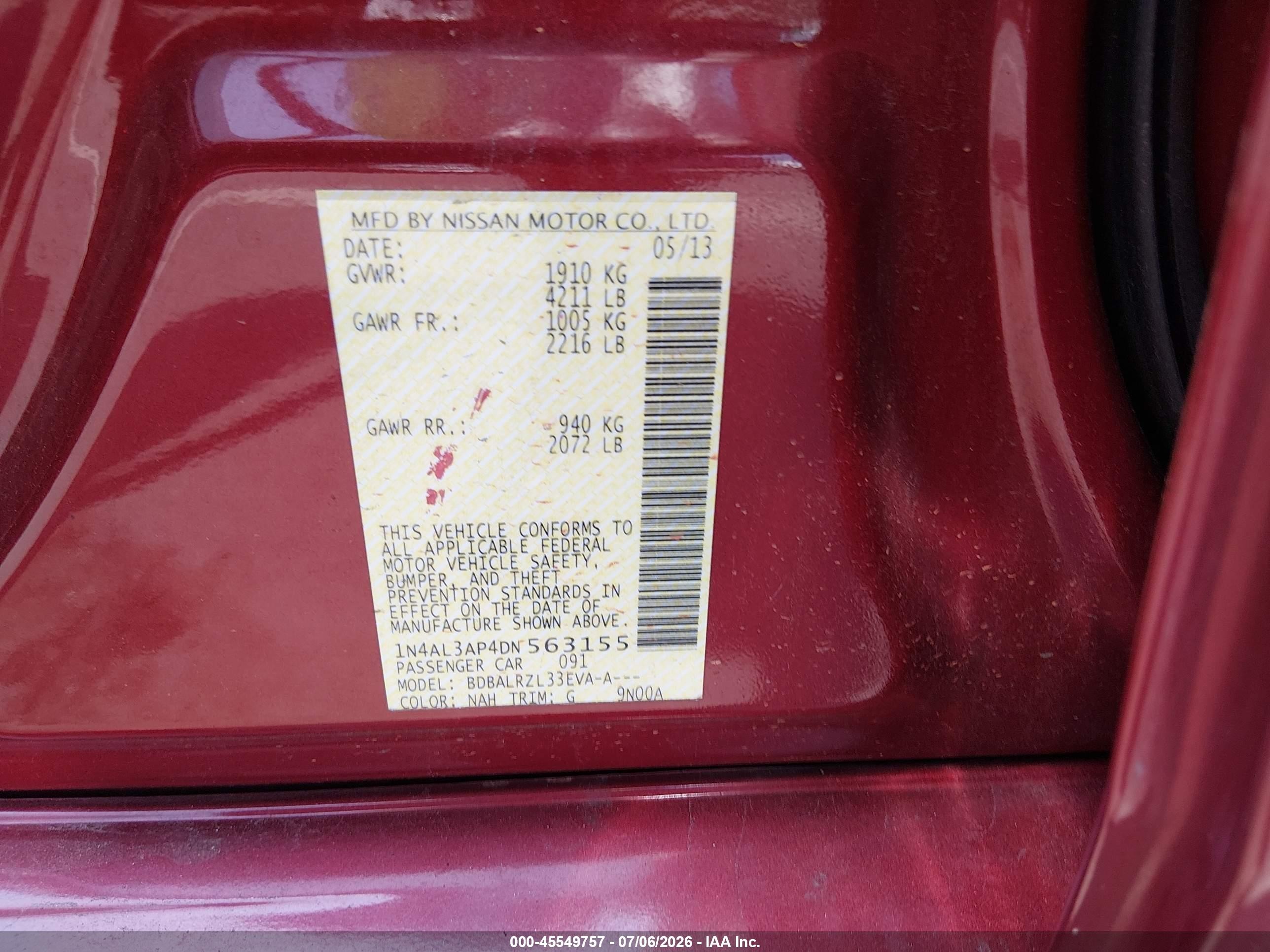 2013 Nissan Altima 2.5 S Red vin: 1N4AL3AP4DN563155