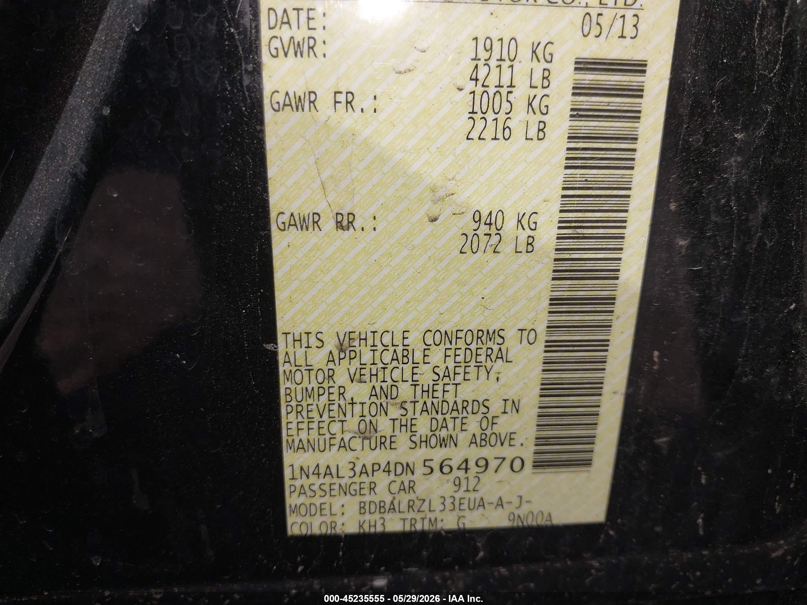 2013 Nissan Altima 2.5 S Black vin: 1N4AL3AP4DN564970