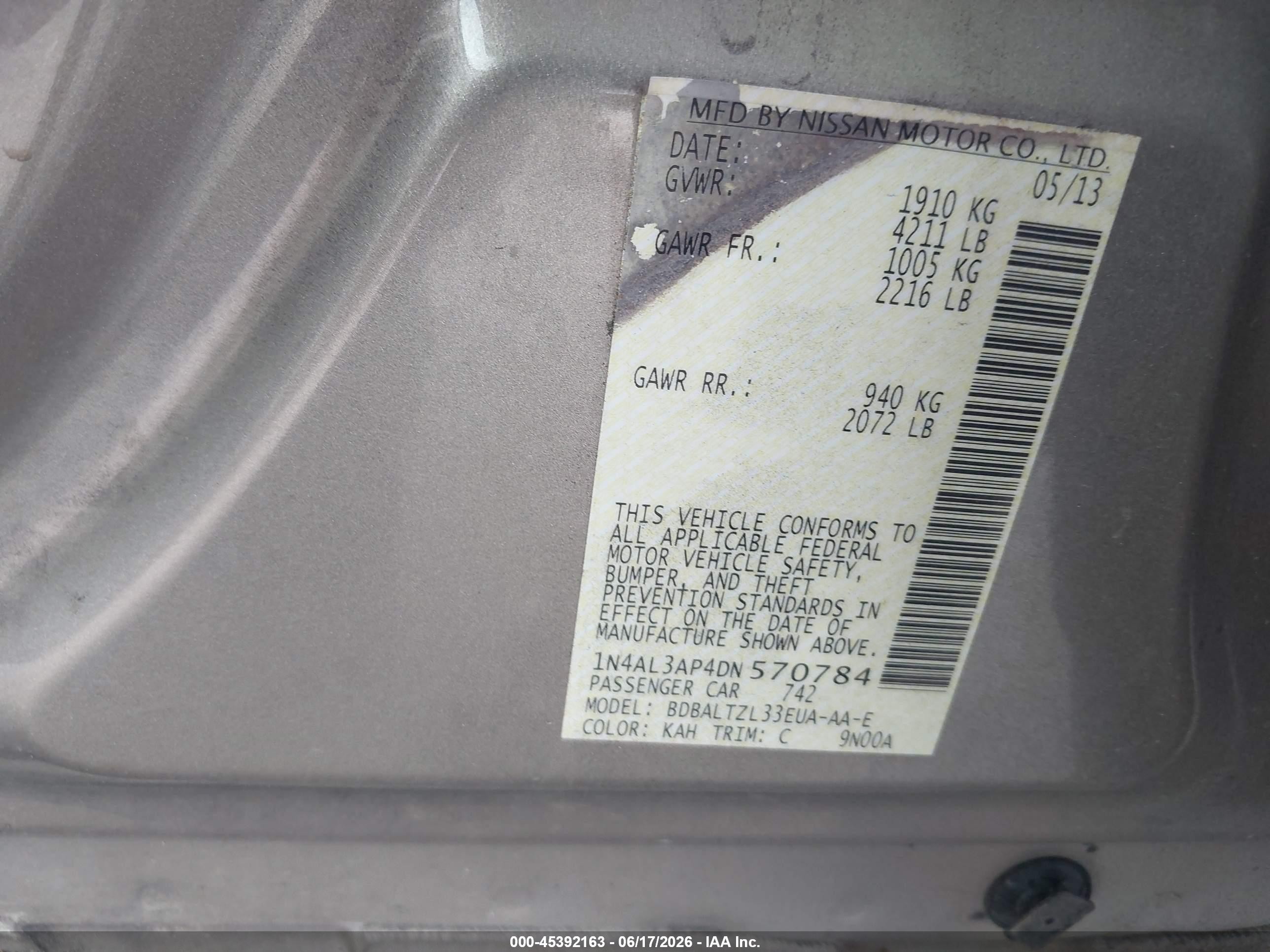 2013 Nissan Altima 2.5 Sv Gold vin: 1N4AL3AP4DN570784