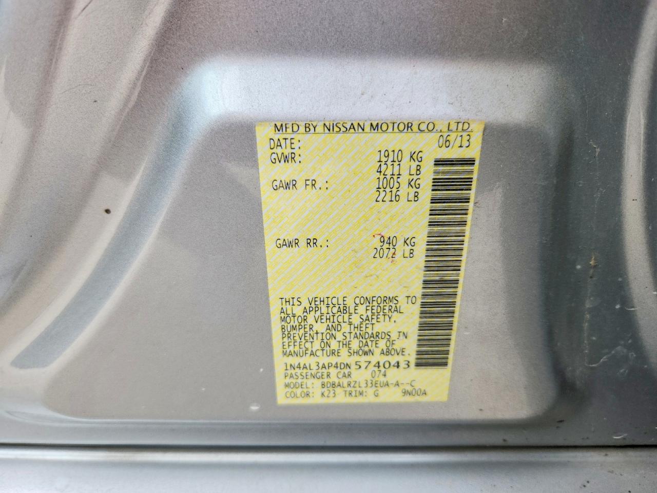2013 Nissan Altima 2.5 Серебряный vin: 1N4AL3AP4DN574043
