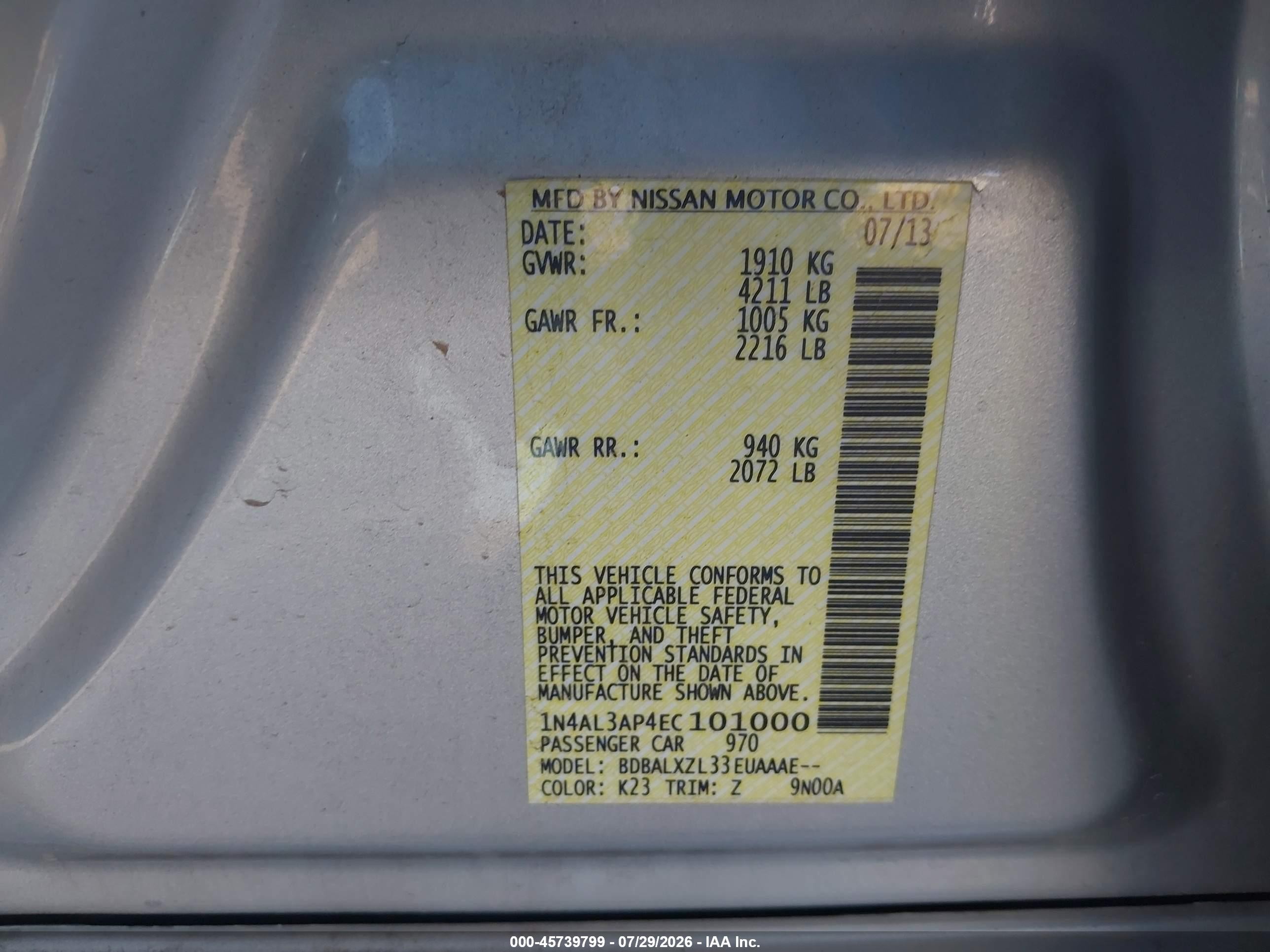 2014 Nissan Altima 2.5 Sl Серебряный vin: 1N4AL3AP4EC101000