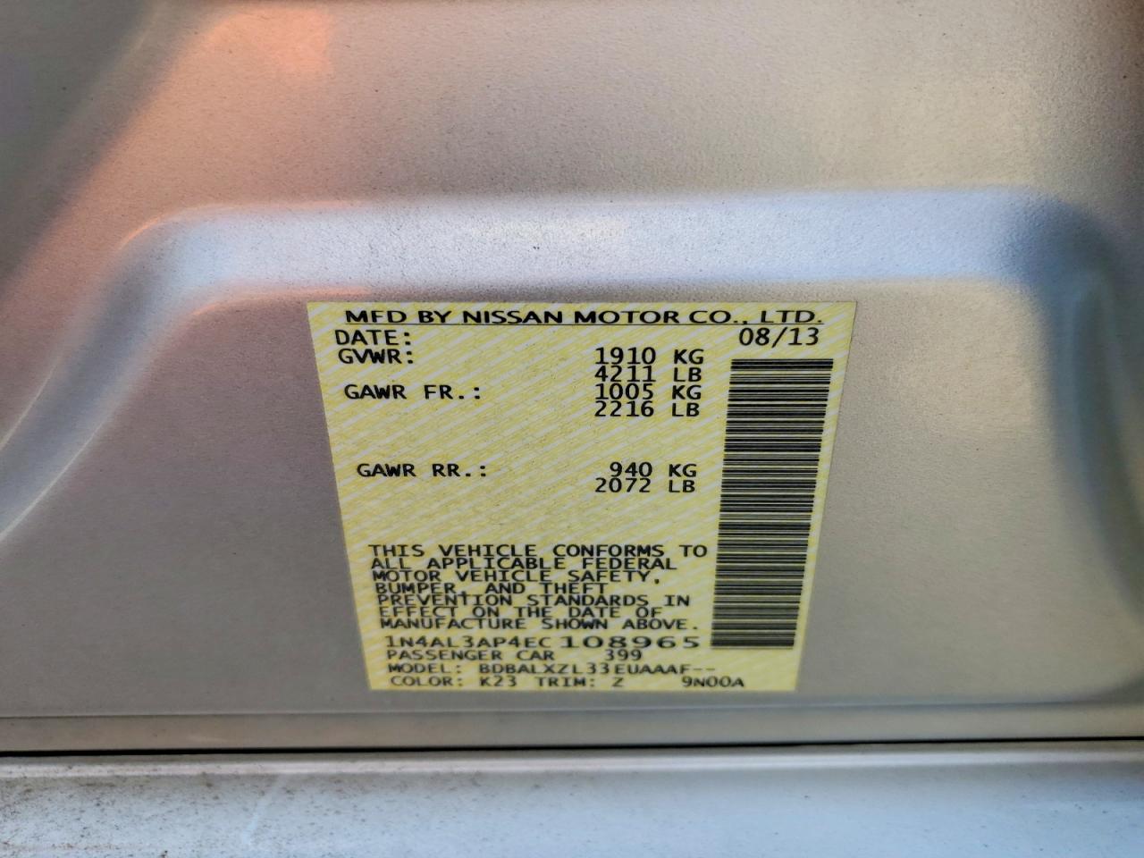 2014 Nissan Altima 2.5 Silver vin: 1N4AL3AP4EC108965