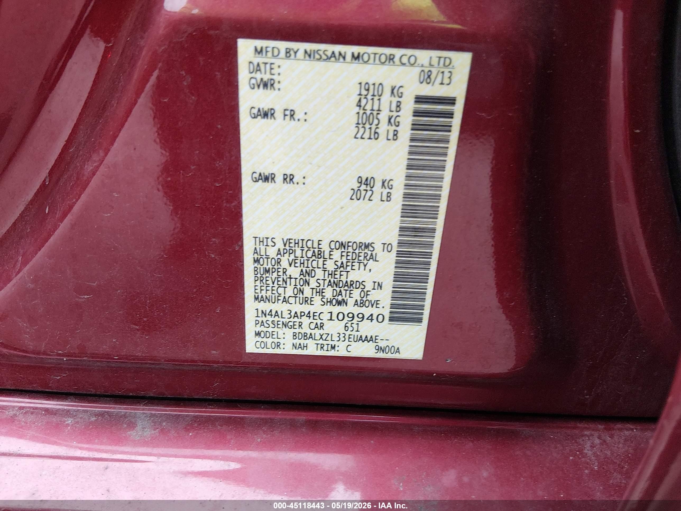 2014 Nissan Altima 2.5 Sl Red vin: 1N4AL3AP4EC109940