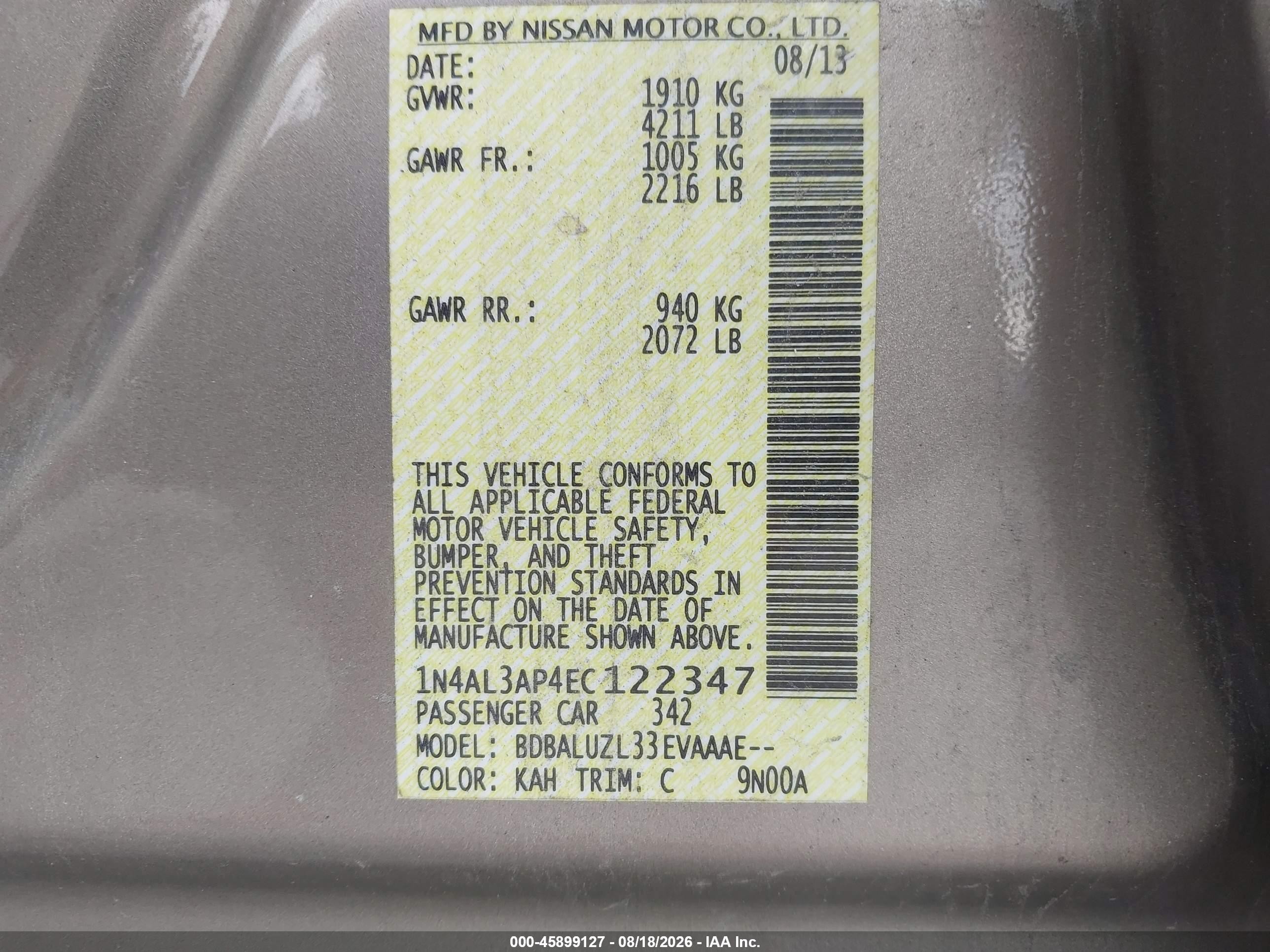 2014 Nissan Altima 2.5 Sv Tan vin: 1N4AL3AP4EC122347