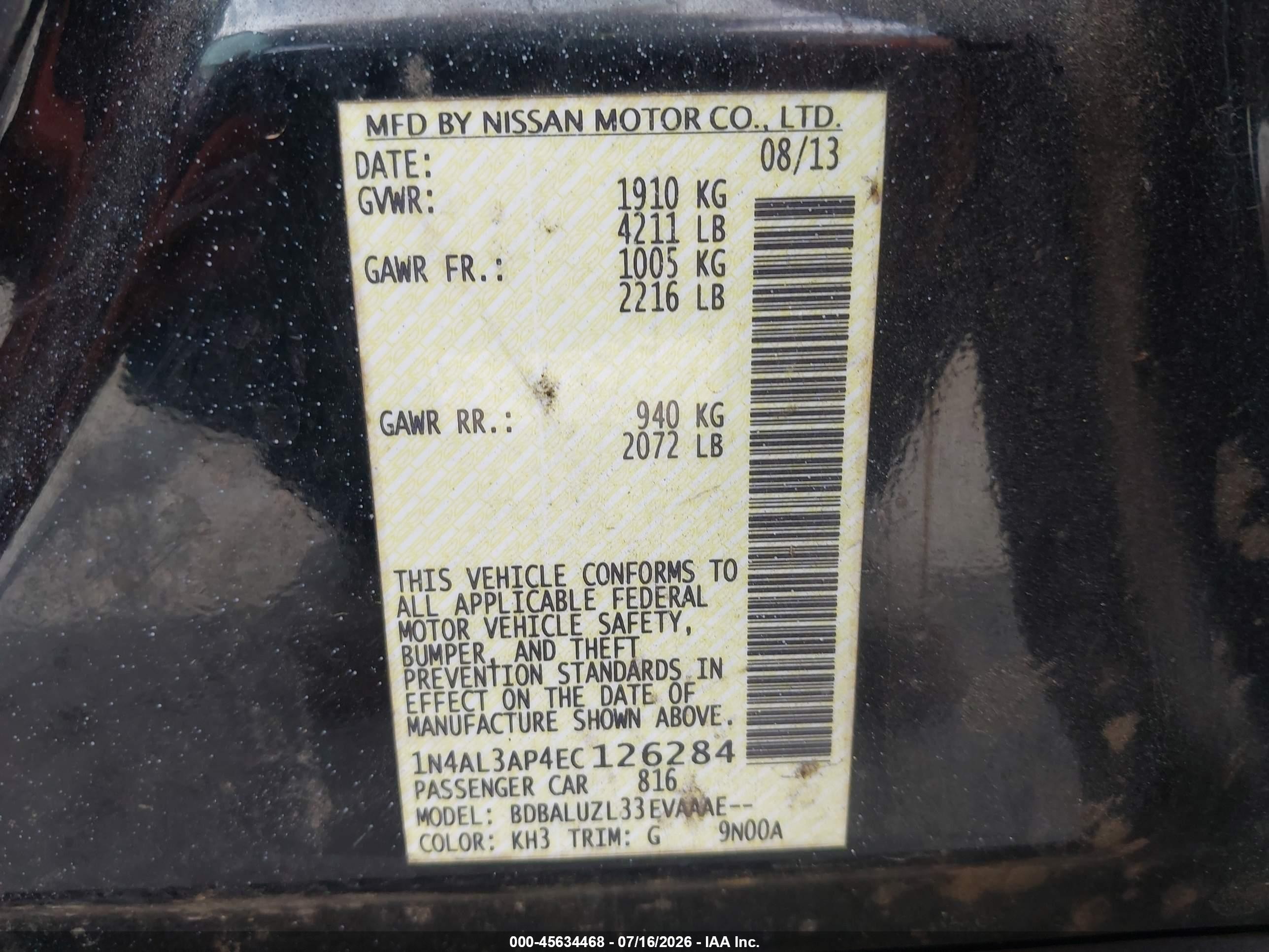 2014 Nissan Altima 2.5 Sv Black vin: 1N4AL3AP4EC126284
