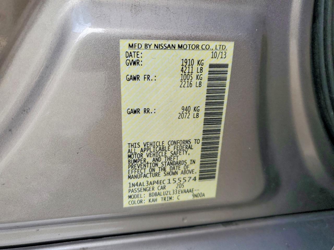 2014 Nissan Altima 2.5 Sv Silver vin: 1N4AL3AP4EC155574