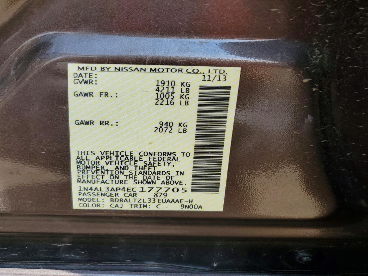 2014 Nissan Altima 2.5 Sv Brown vin: 1N4AL3AP4EC177705