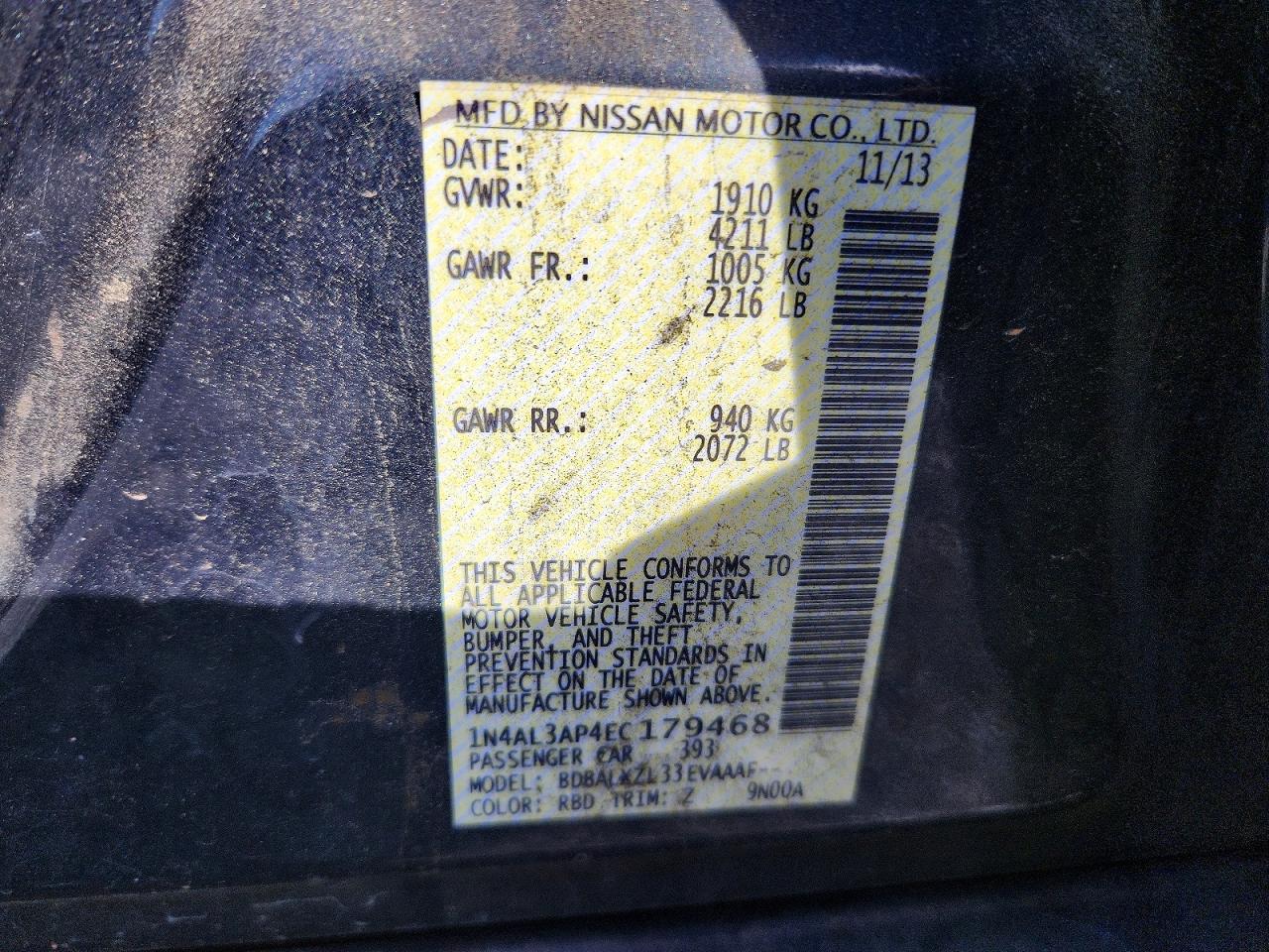 2014 Nissan Altima 2.5 Sl Синий vin: 1N4AL3AP4EC179468