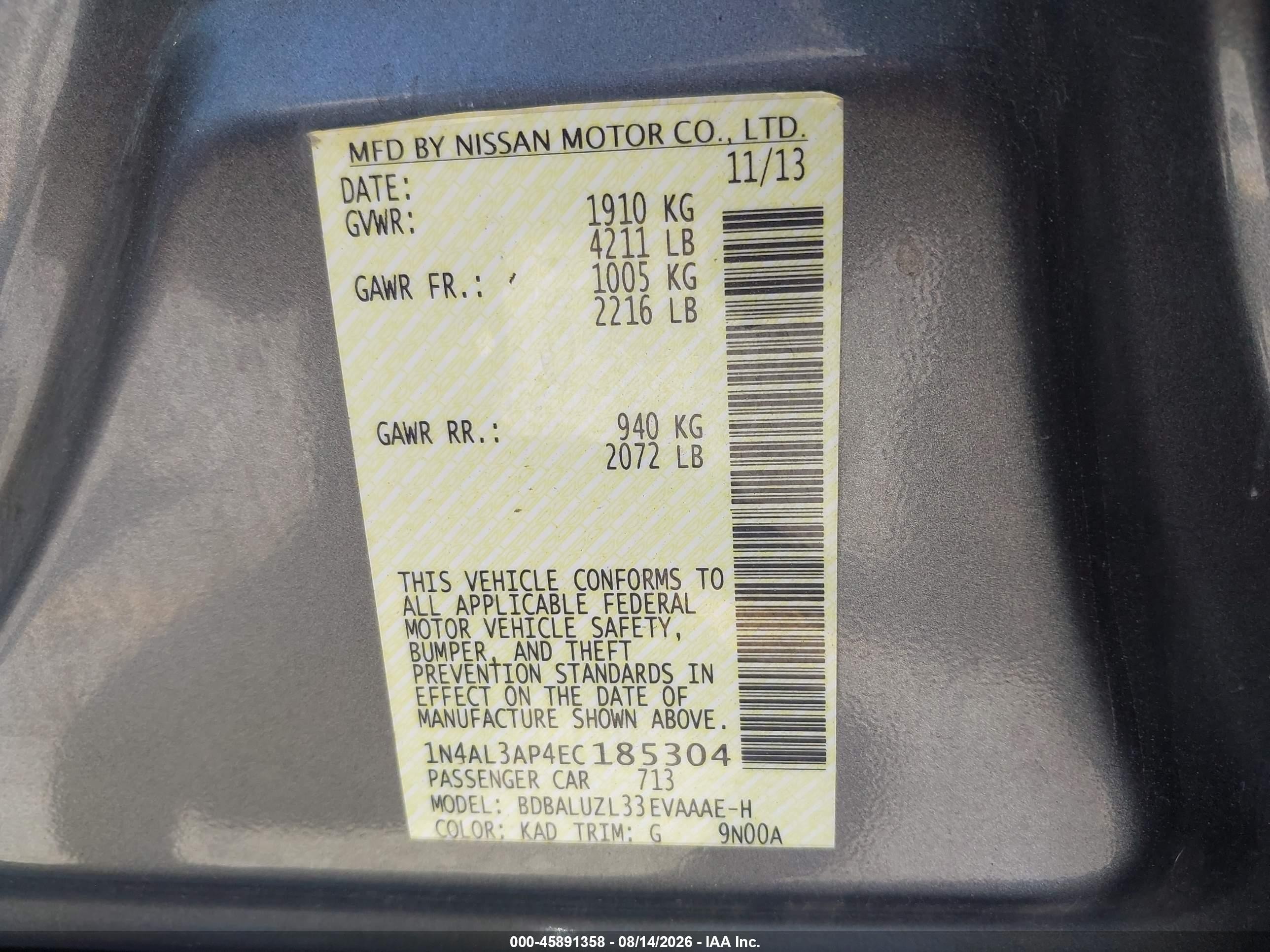 2014 Nissan Altima 2.5 Sv Gray vin: 1N4AL3AP4EC185304